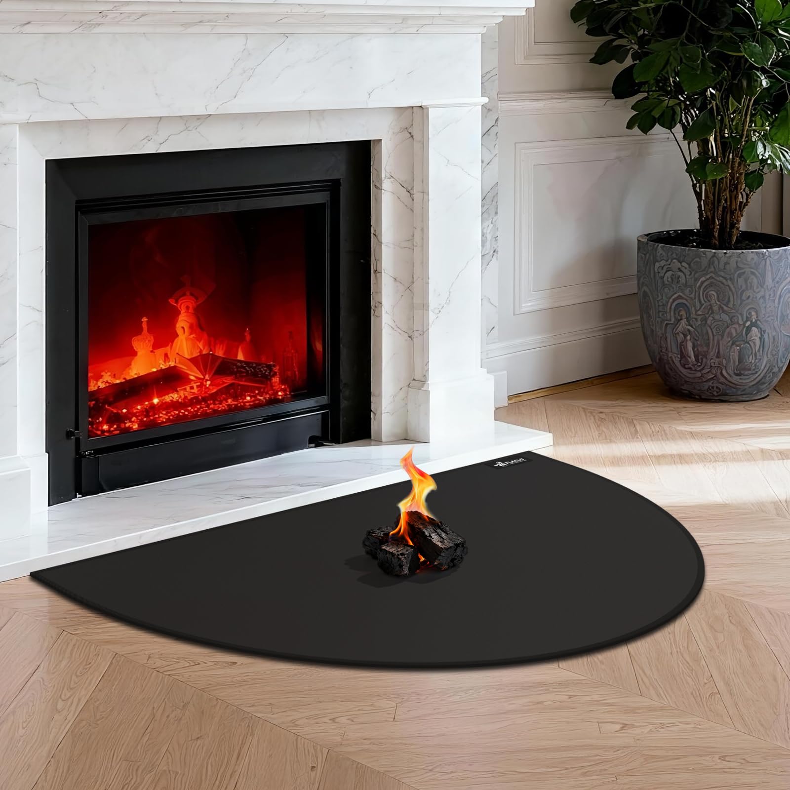 FLASLD Fireproof Fireplace Mat 24×42Inch Half Round Hearth Rug Protects Floors from Sparks Embers, Black