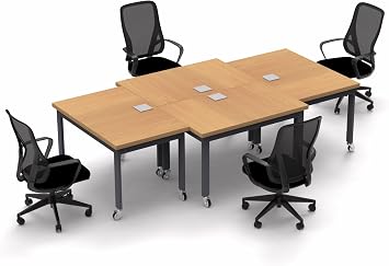 4 Tables Set for up to 4 Person Conference Meeting Seminars Model 6429 Color Beech Thick Tops, Industrial Casters, Ready to Use. Tables, Power Bars Included, Seating NOT Included