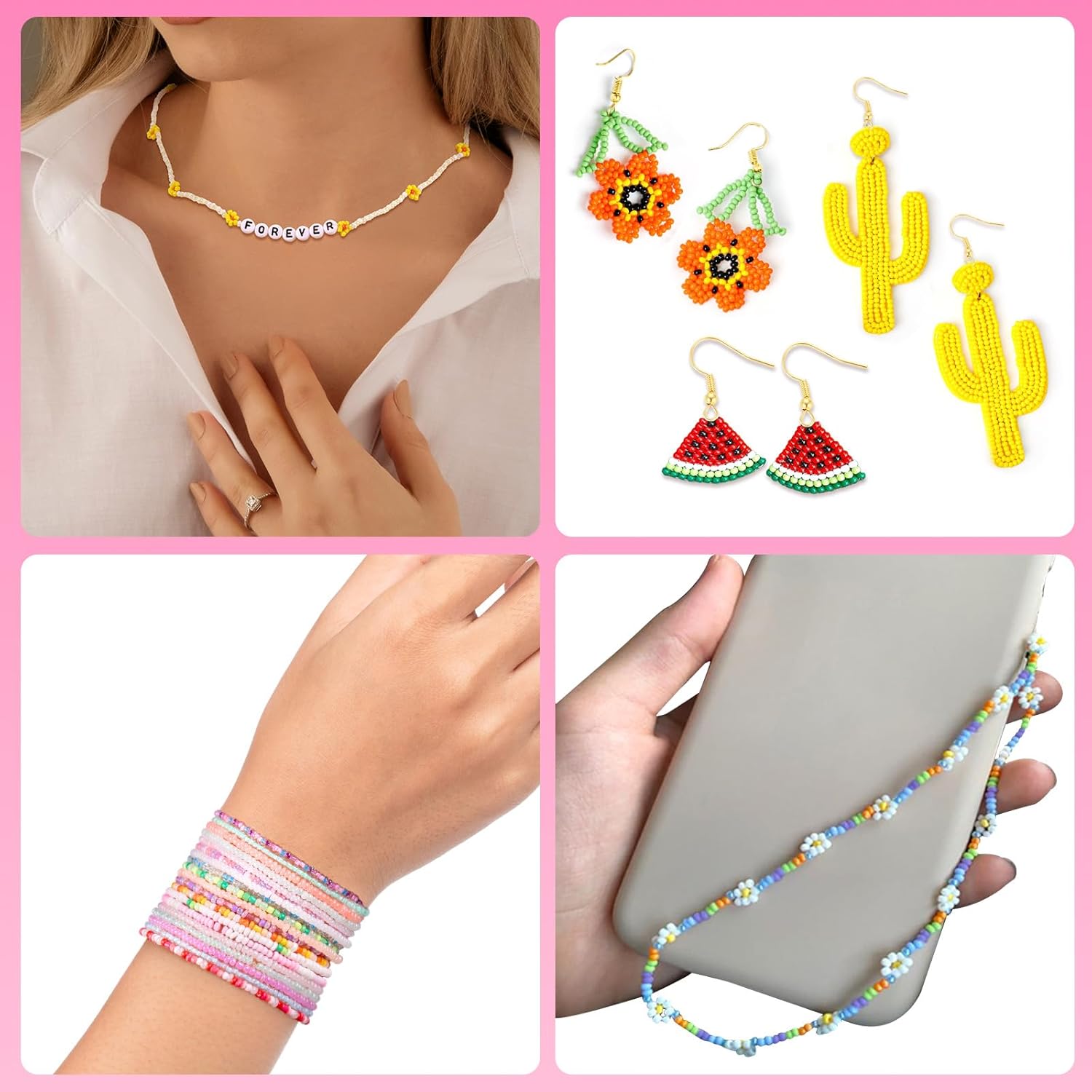 Funtopia 61000pcs 2mm Seed Beads for Jewelry Making, 5 Types 120 Colors Small Glass Beads for Bracelets, Friendship Bracelet Kit with Alphabet Letter Beads, Smile Face Beads for DIY, Art and Craft - Image 5