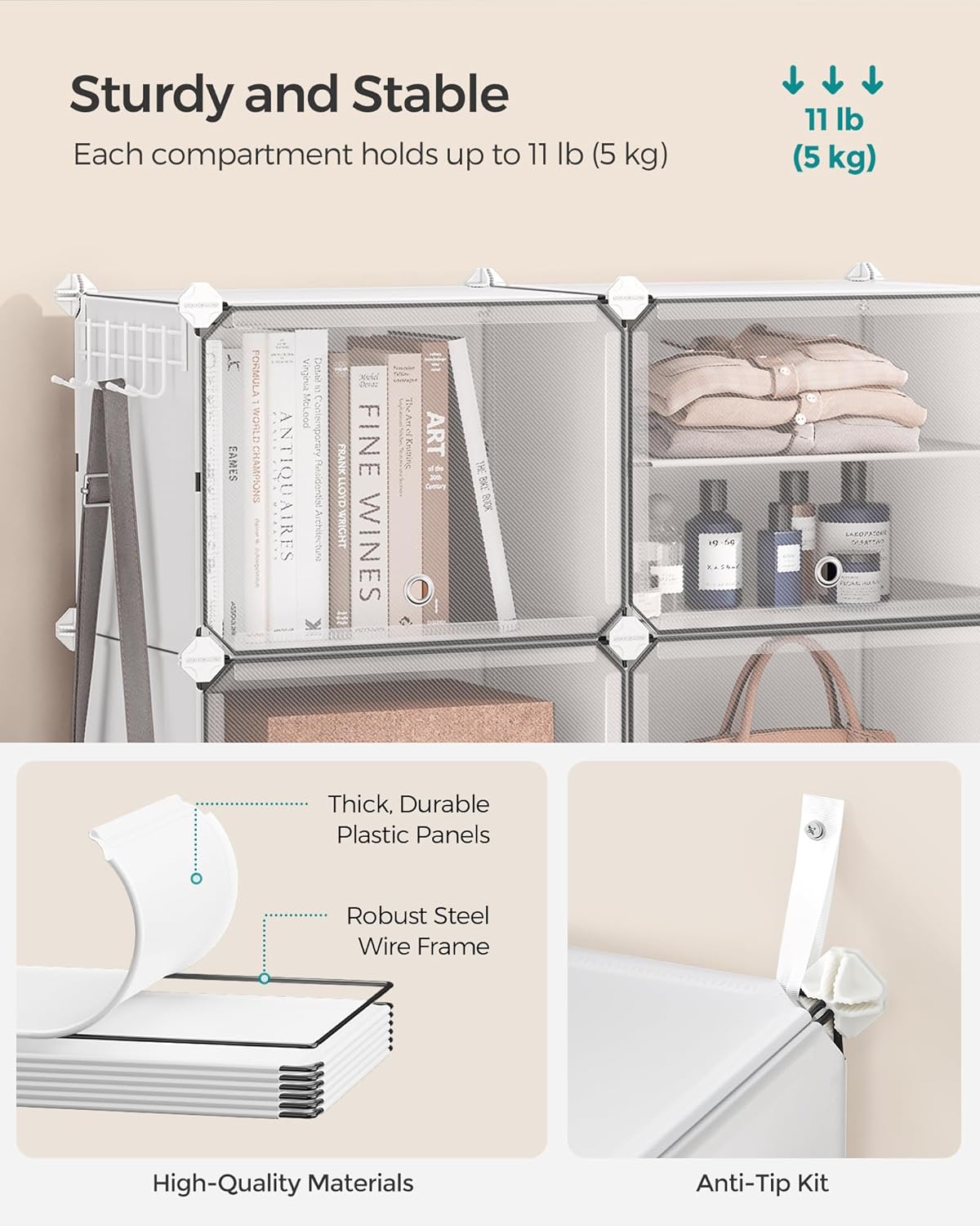 SONGMICS Shoe Rack Organizer, 4-Tier Shoe Storage Cabinet for Closet and Entryway, Holds 16 Pairs of Shoes, Adjustable, Cloud White and Trasparent ULPC032W01