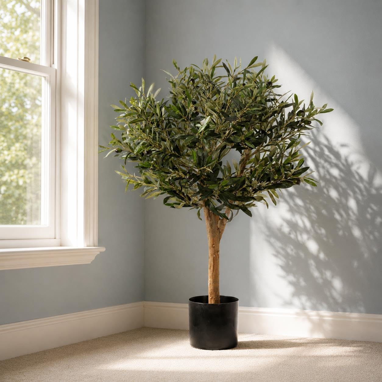 90cm Artificial Deluxe Olive Tree - Realistic Faux Plant - Green Foliage - Wired Stems - Leaf Brand