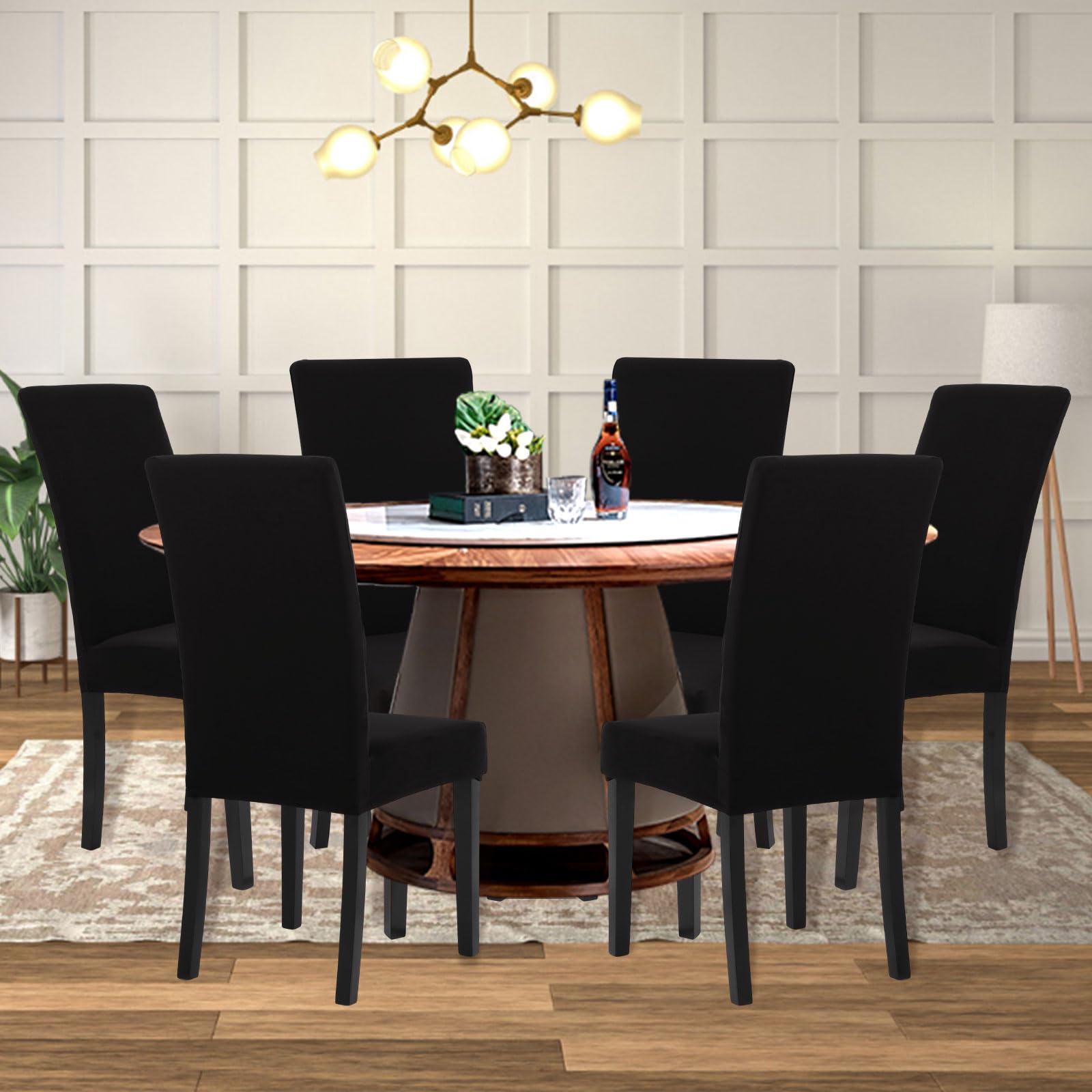 Elastische Stoelhoes Voor Eetkamerstoelen 6 Stuks, Elastische Seersucker Stoelhoezen Met Rok, Stoel Cover Voor Home Party Hotel Huwelijksceremonie-Geel A-set van 2