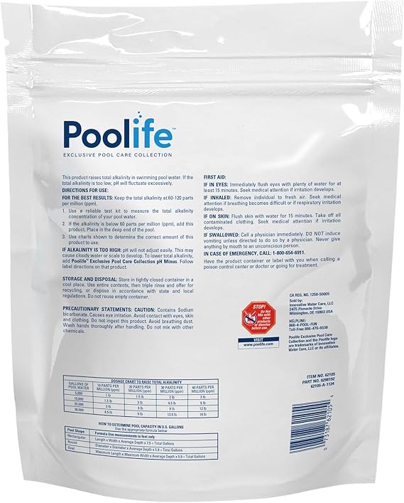 Poolife Alkalinity Plus - pH Stabilizer Pool & Alkalinity Increaser Formula - Prevents pH Bounce & Water Cloudiness - High Purity Sodium Bicarbonate for All Swimming Pools - 5lb