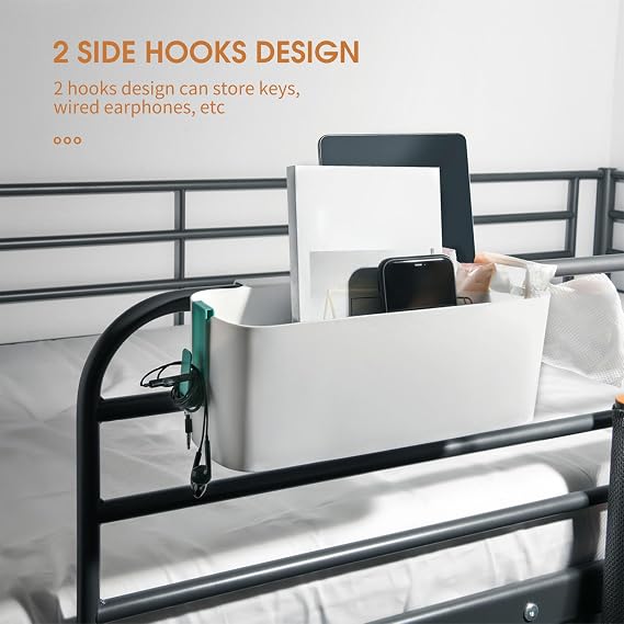 Buachois Bedside Hanging Storage Basket,Hanging Caddy Storage Shelf Organizer Accessories with 2 Hooks for Baby Bed Rails Shelves Bunk Bed Dormitory Desktop College Dorm Room School Office Green