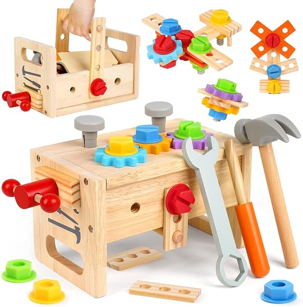 Vanplay Giochi in Legno Cassetta Attrezzi Bambini Attrezzi Giocattolo Giochi Educativi in Legno Regalo di Natale per Bambini Ragazzo Ragazza 2 3 4 5 Anni (30 Pezzi) - 1
