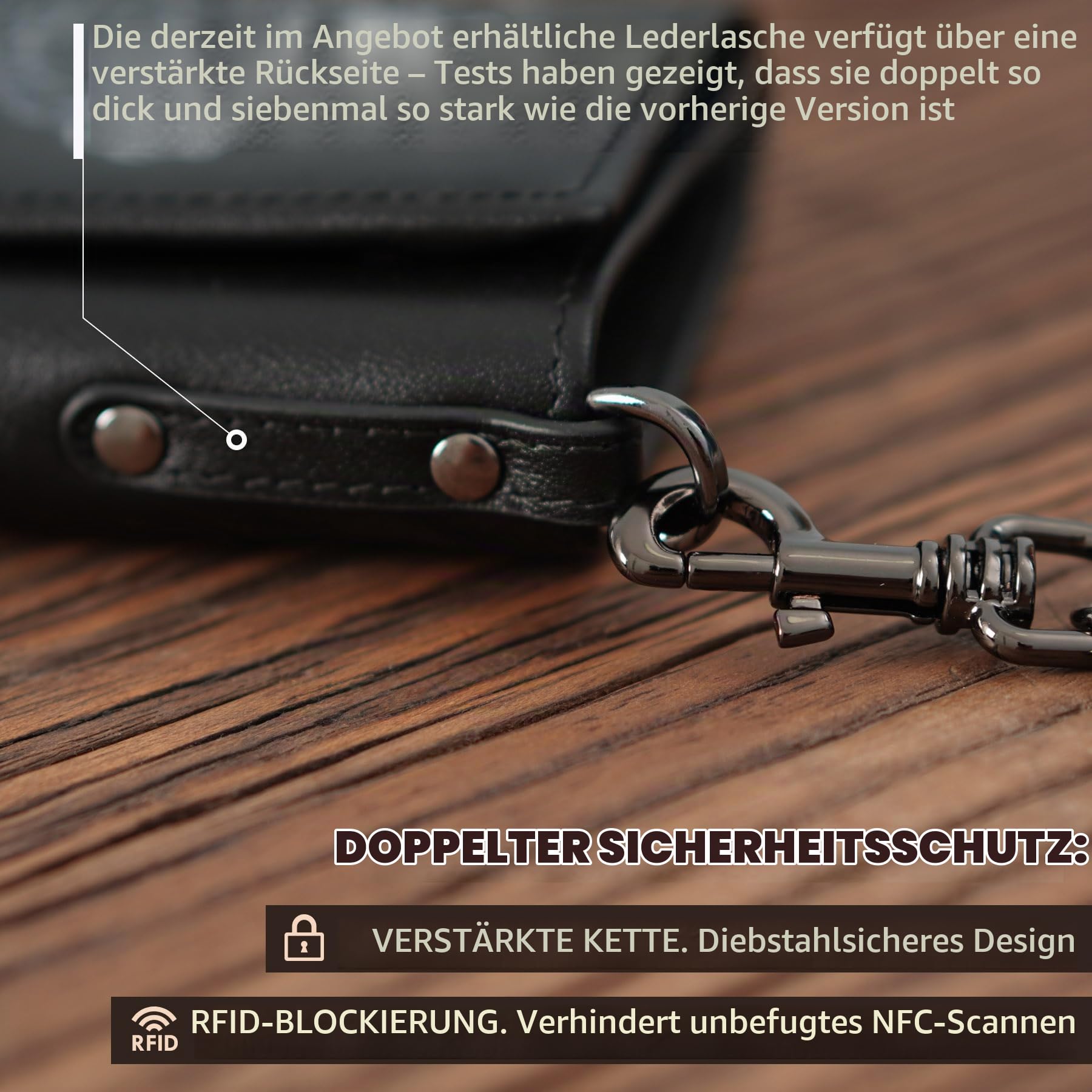 Leder Biker Geldbörse Herren Mit Kette,Totenkopf Geldbeutel,Dreifach Gefaltete Geldtasche,Skull Wallets for Men,Portmonee RFID-Schutz,Geschenkidee für Männer (Black)