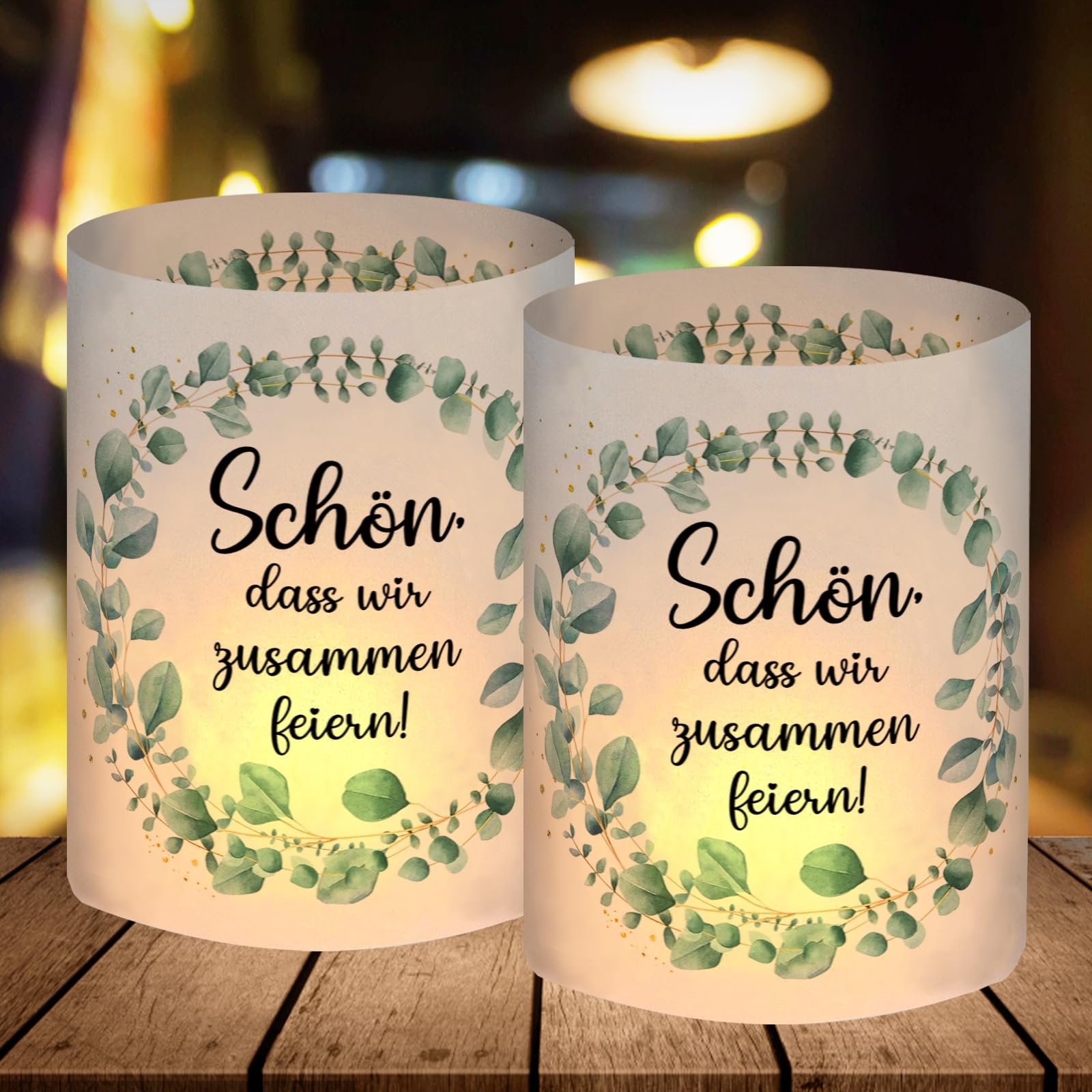 12 Windlicht Tischdeko, Deko Geburtstag Frauen Mann, Geburtstagsdeko Tisch Eukalyptus,Taufe Karneval Fasching Deko, Faschingsdeko Party, Schön, DASS Wir Zusammen Feiern, für Teelichter/Kerzen