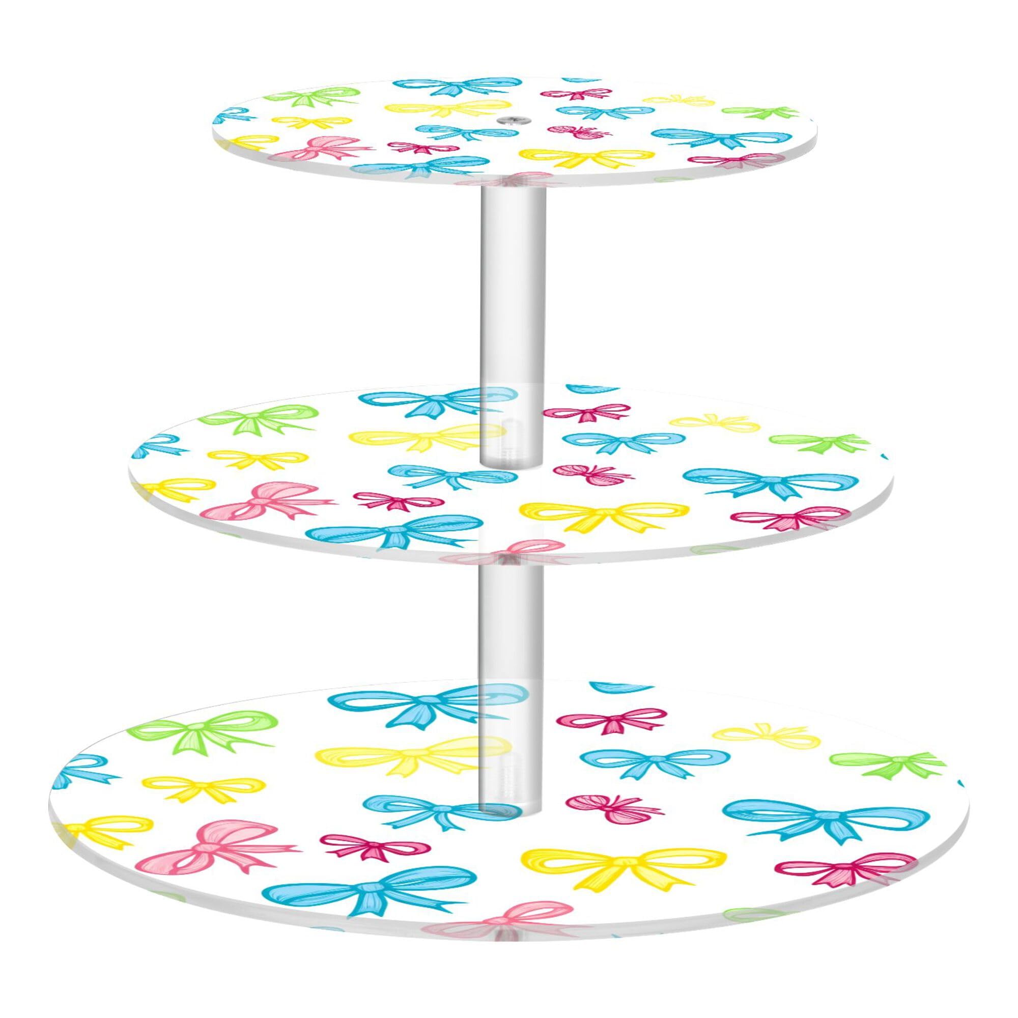PYBUG Colored Bows 3 Tier Acrylic Cupcake Stands Tower,Dessert Table Display Set for Tea Party,Wedding,Birthday, Baby Shower