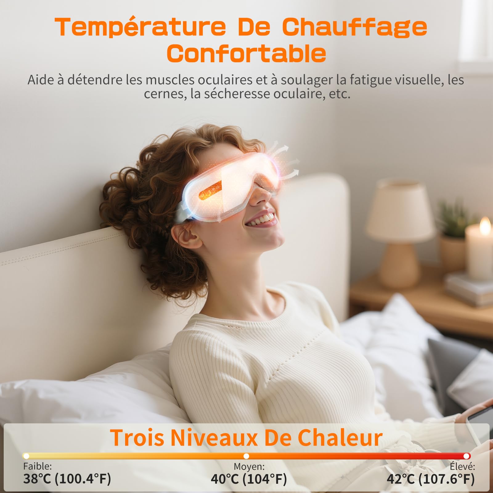 Masseur Oculaire avec Chaleur, Compression＆Musique, Masque Chauffant Yeux pour Soulager la Fatigue Oculaire et la Sécheresse Oculaire, Cadeau d'anniversaire pour Femme/Homme/Maman/Papa, Blanc