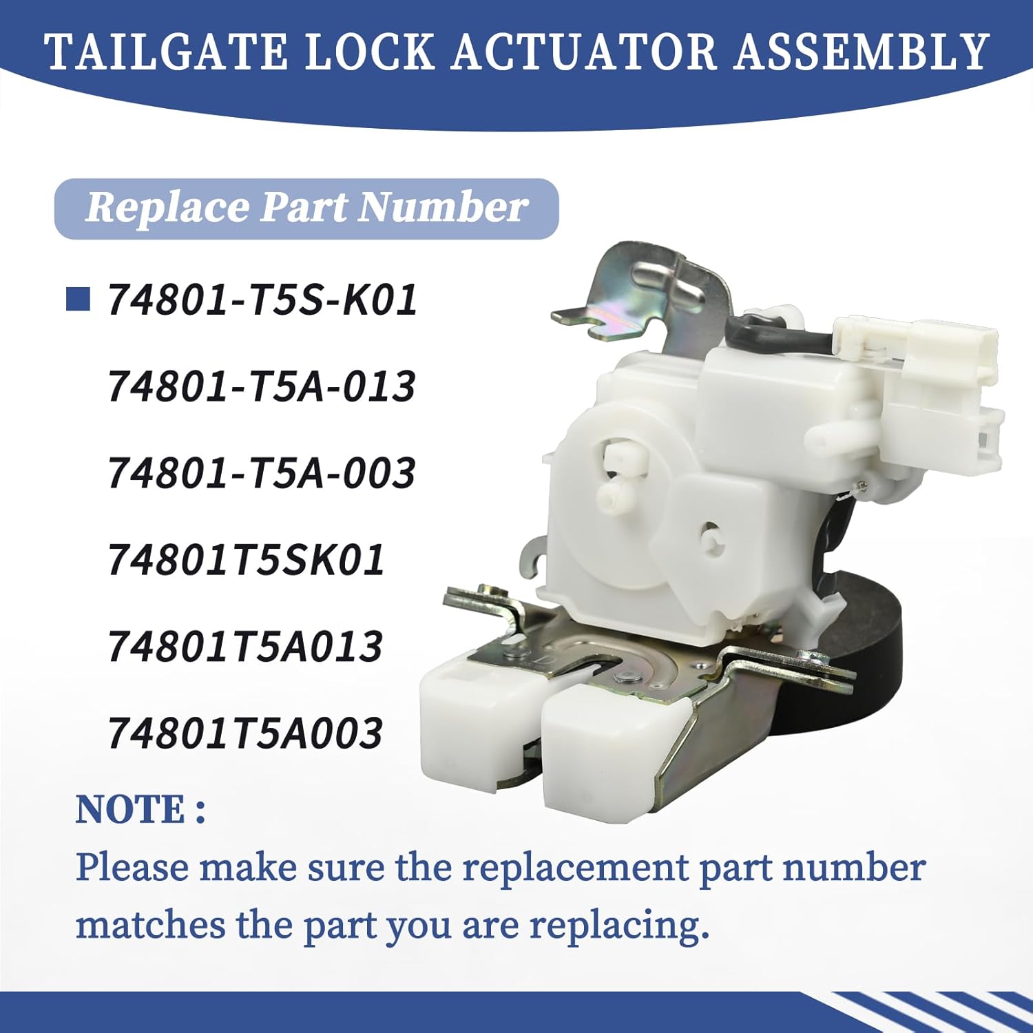 Tailgate Lock Actuator Assembly 74801-T5A-003 Fit for Honda Fit 2015 2016 2017 2018 2019 2020 1.5L Rear Hatch Trunk Lock Replace 74801-T5S-K01 74801-T5A-013