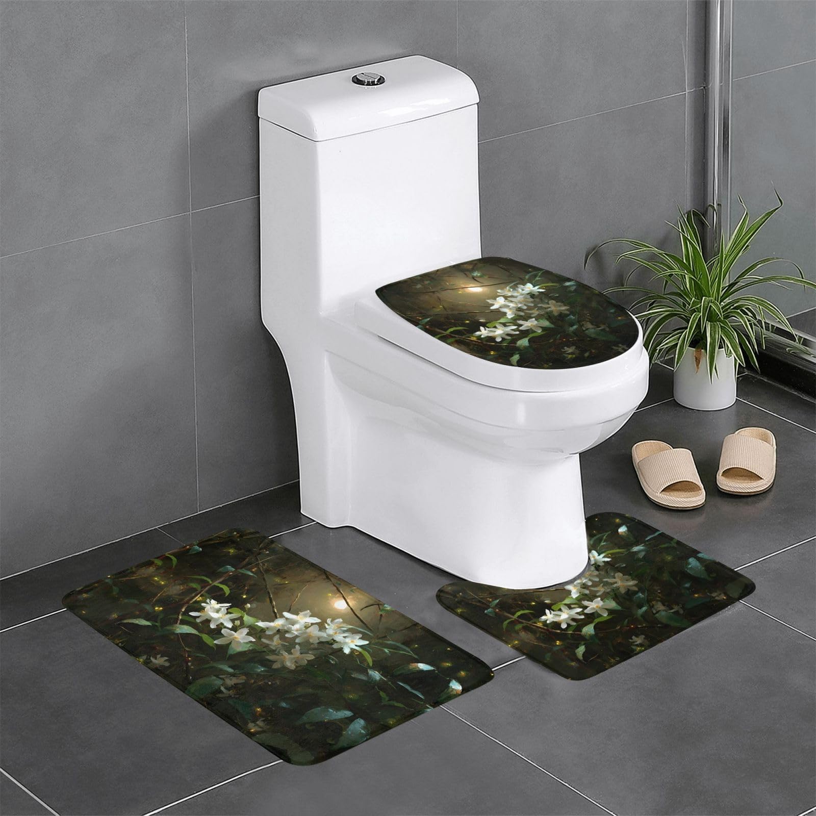 Tapis de salle de bain antidérapants WHJDPP lot de 3 pièces rectangulaire U O imprimé lune