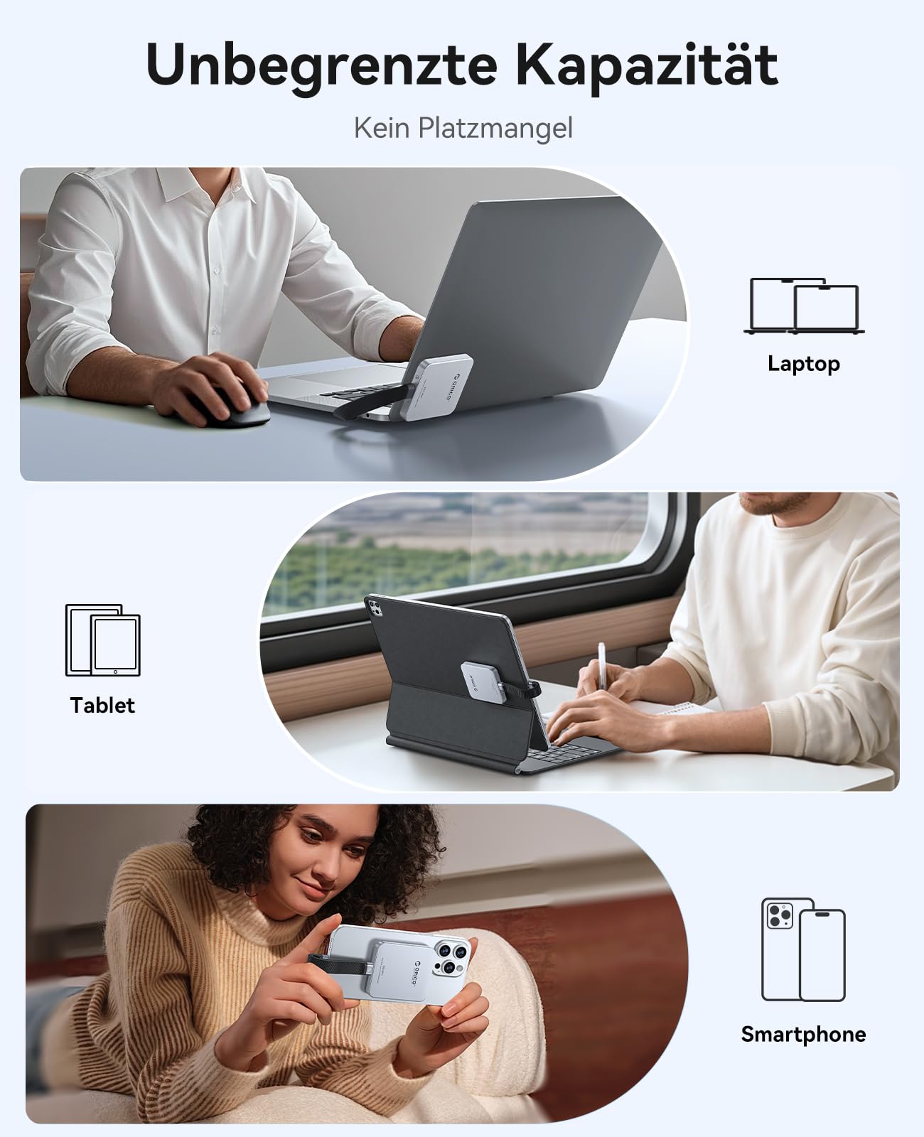 ORICO 512GB Magnetische Externe SSD, 4K ProRes HDR Aufzeichnung und Speicherung, Portable SSD bis zu 2000 MB/s, Nur Kompatibel mit iPhone 15/16 Series, Smartphone, Computer mit Typ-C Anschluss K20Mini