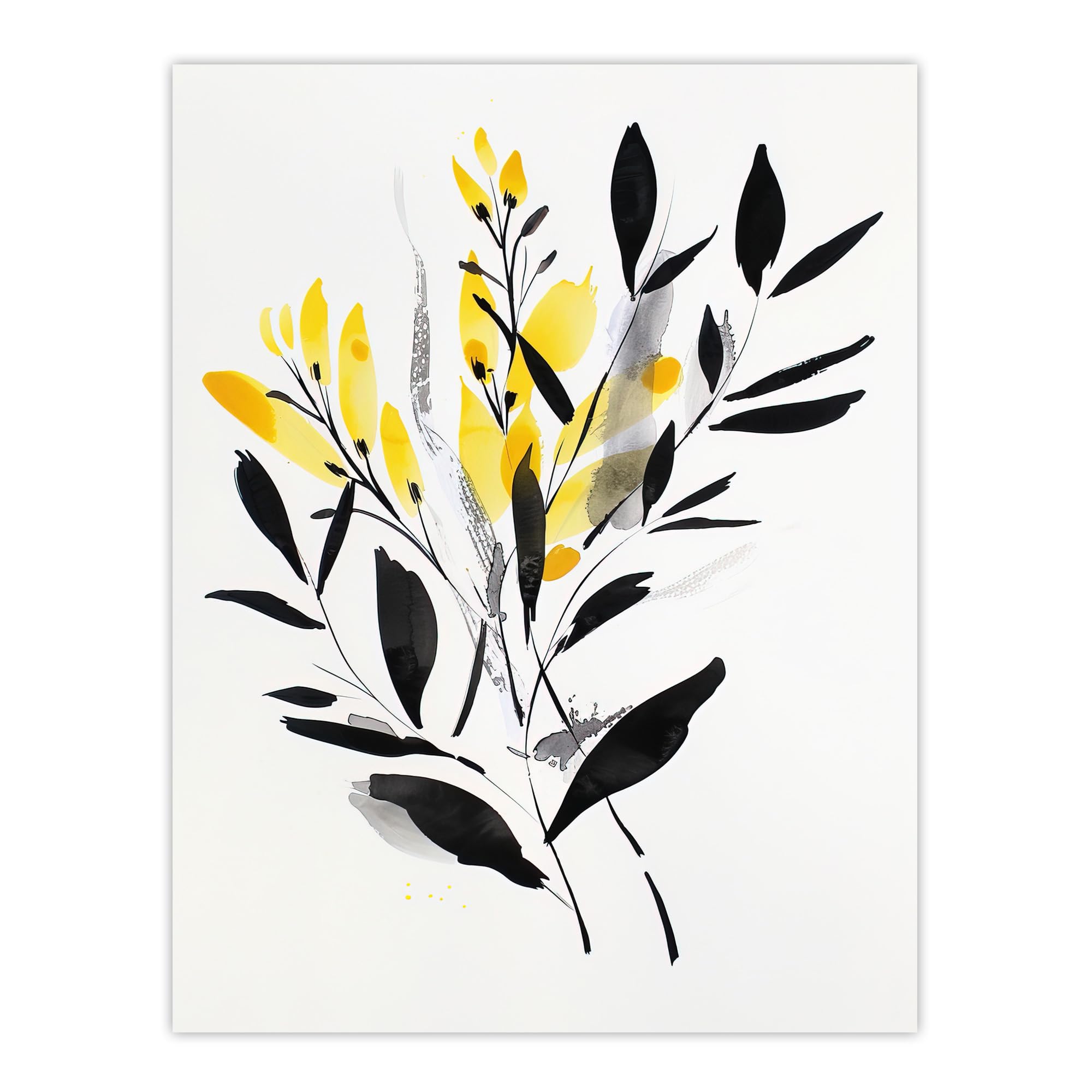 Artery8 Abstract Botanical Yellow Black Leaves Fronds Living Room Large Wall Art Poster Print Thick Paper 18X24 Inch