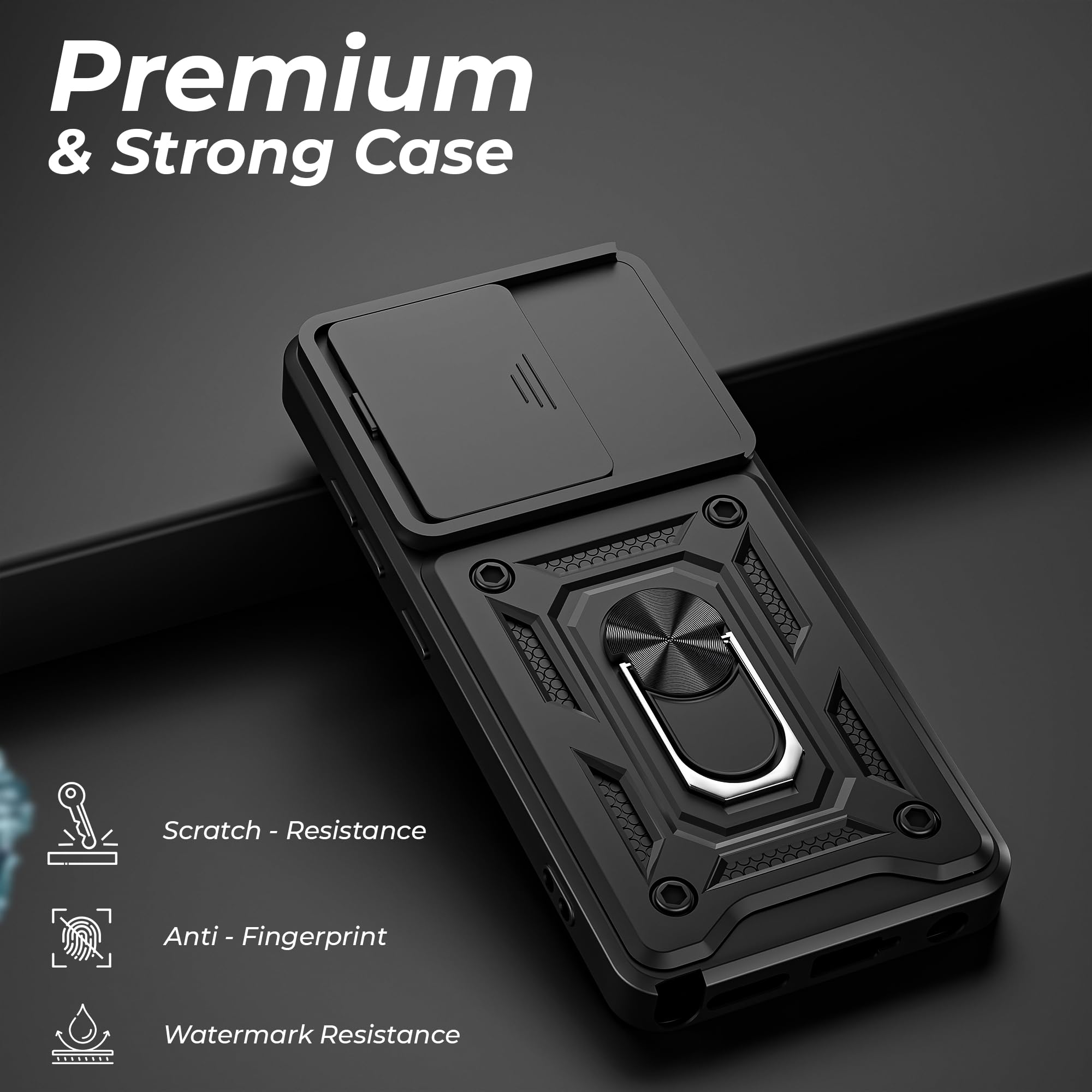 A rtistque Armor Bumper Back Case Cover for Samsung Galaxy M36 5G / F36 5G | Stylish Ring Holder & Inbuilt Stand | Sliding Camera Cover | Shockproof TPU | Samsung M36 & F36 Back Cover - Black — Amazon image 3