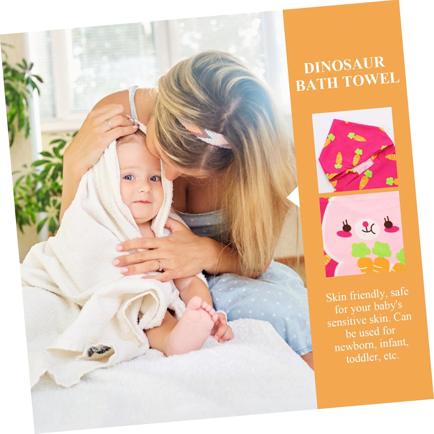Hooded Beach Towel with Cartoon Rabbit Carrot Design Soft Hooded Bath Towel for Boys and Suitable for Bath Beach and Swimming