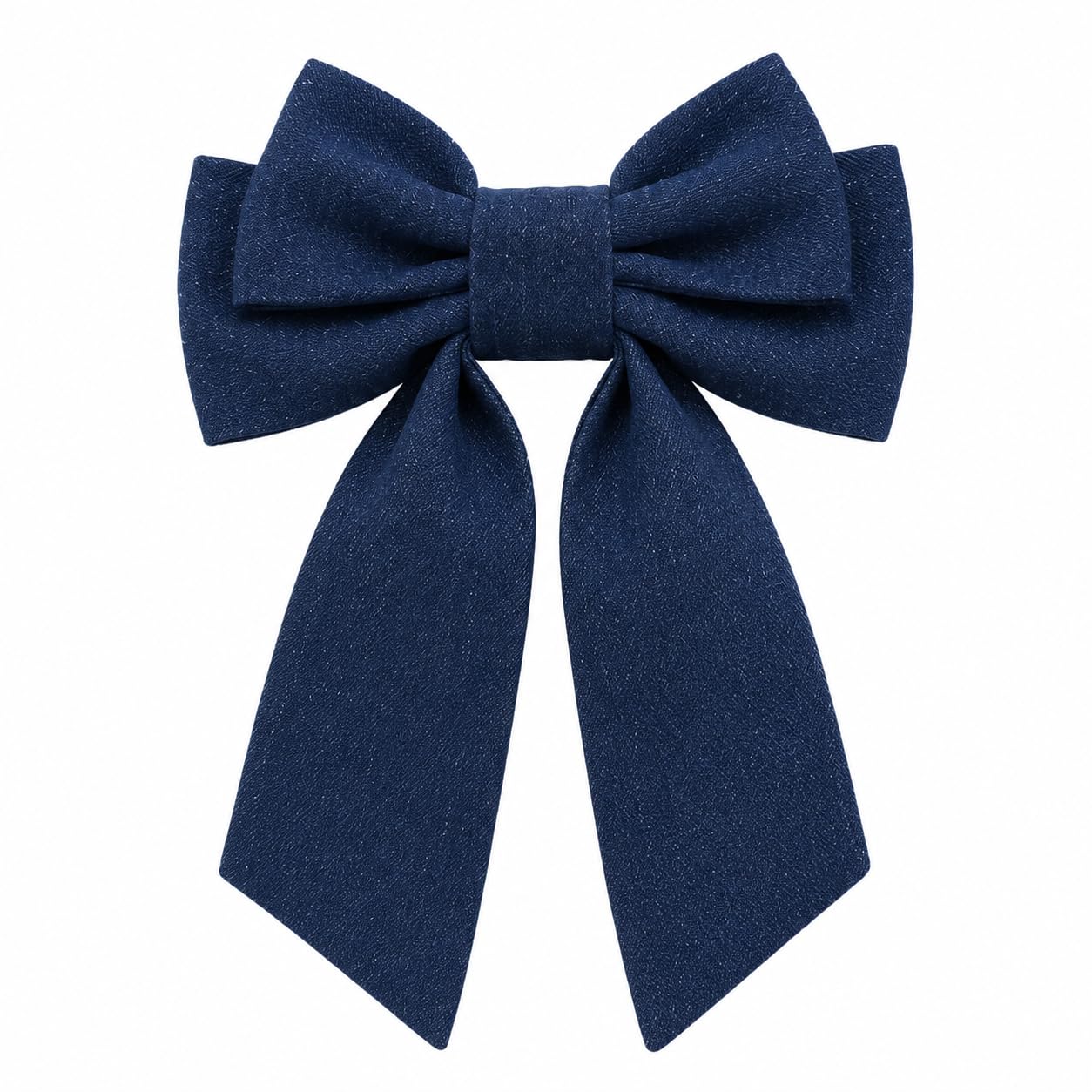 Navy Blue Denim Hair Bow for Women & Girls | Handmade Long Tail Barrette | Stylish Accessory for Ponytails, Half-Up Styles Everyday Wear & Party Styling-image-10
