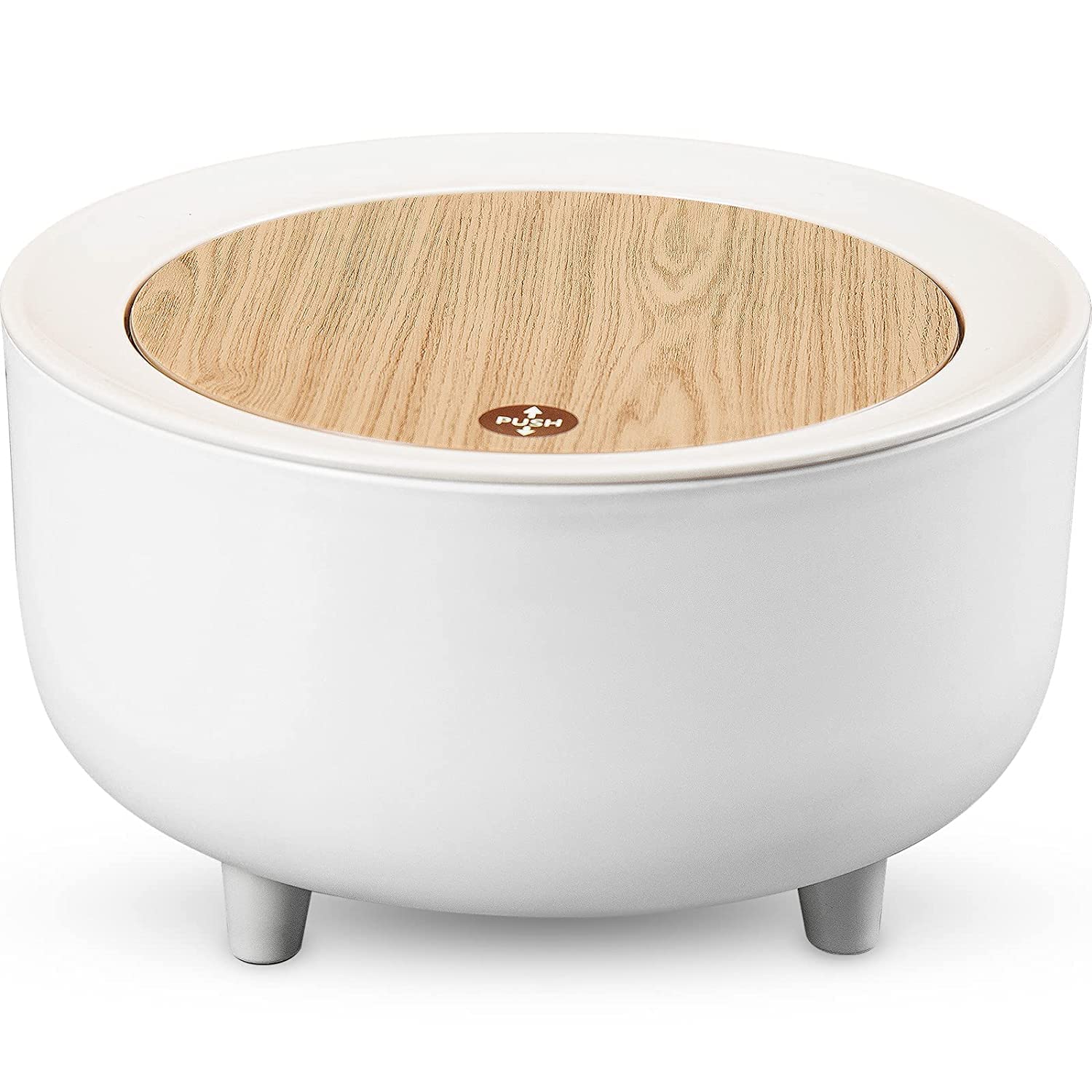 Tiny Kitchen Trash Can with Lid & Push Button, Bathroom Garbage Can, Nordic Small Waste Basket, for Bathroom, Bedroom, Living Room, pet-proof trash can - 0.5 Gallon(Round)