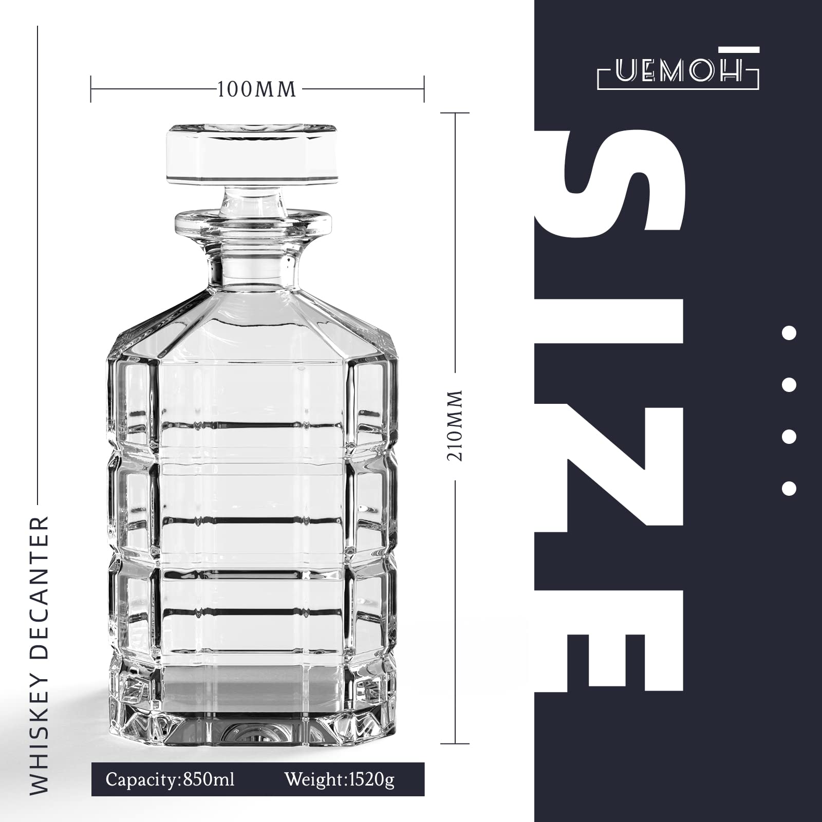 Viski Prism Whiskey Decanter - Lead-Free Crystal, 850 Ml Capacity, Stylish Bar Carafe For Scotch & Liquor