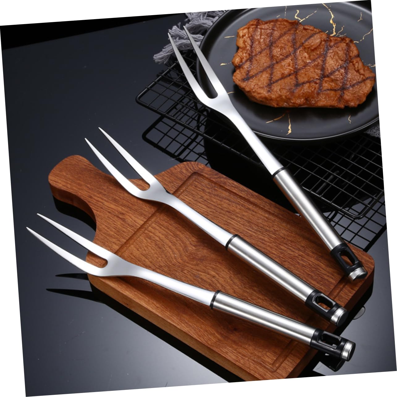 Abaodam Stainless Steel Meat Fork Outdoor Roasting Stick Ergonomic Anti-scald Design for Bbq Family Gatherings Durable Cooking Tool for Grilling Meats for Chicken Steak and More