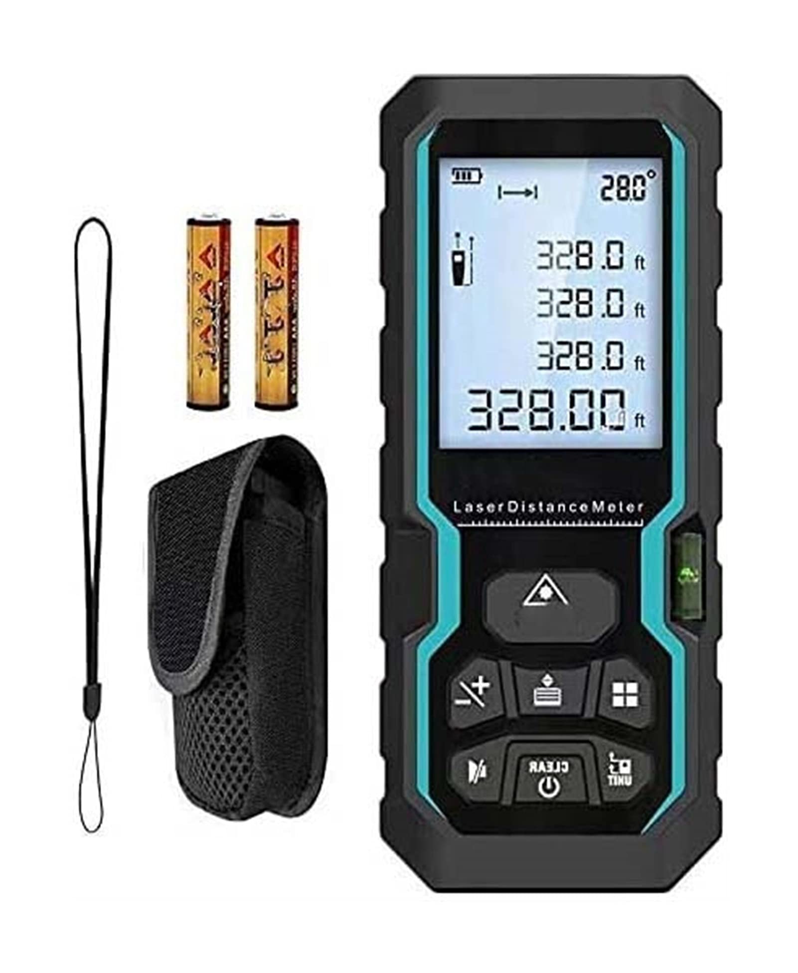 Compteur de distance sensible à la lumière 100m Mesurer la lumière étanche avec capteur d'angle électronique Mesure portable avec niveau de bulle avec écran LCD 4 lignes pour la zone de mesure Volume