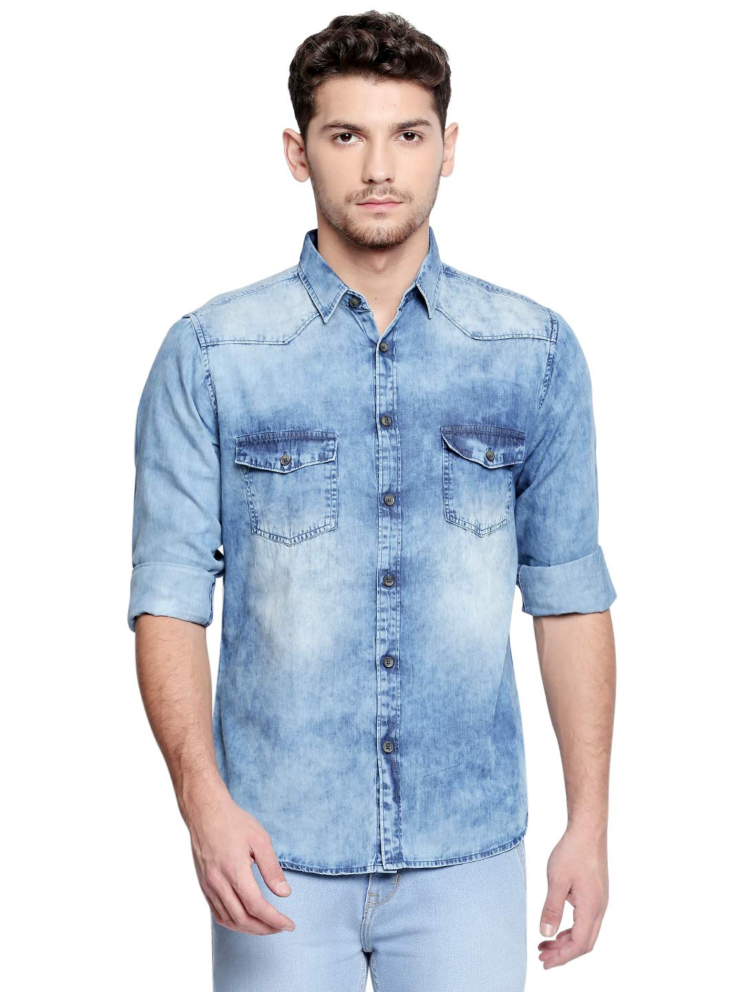 Dennis Lingo Men’s Denim Solid Casual Shirt Dennis Lingo Men’s Denim Solid Casual Shirt