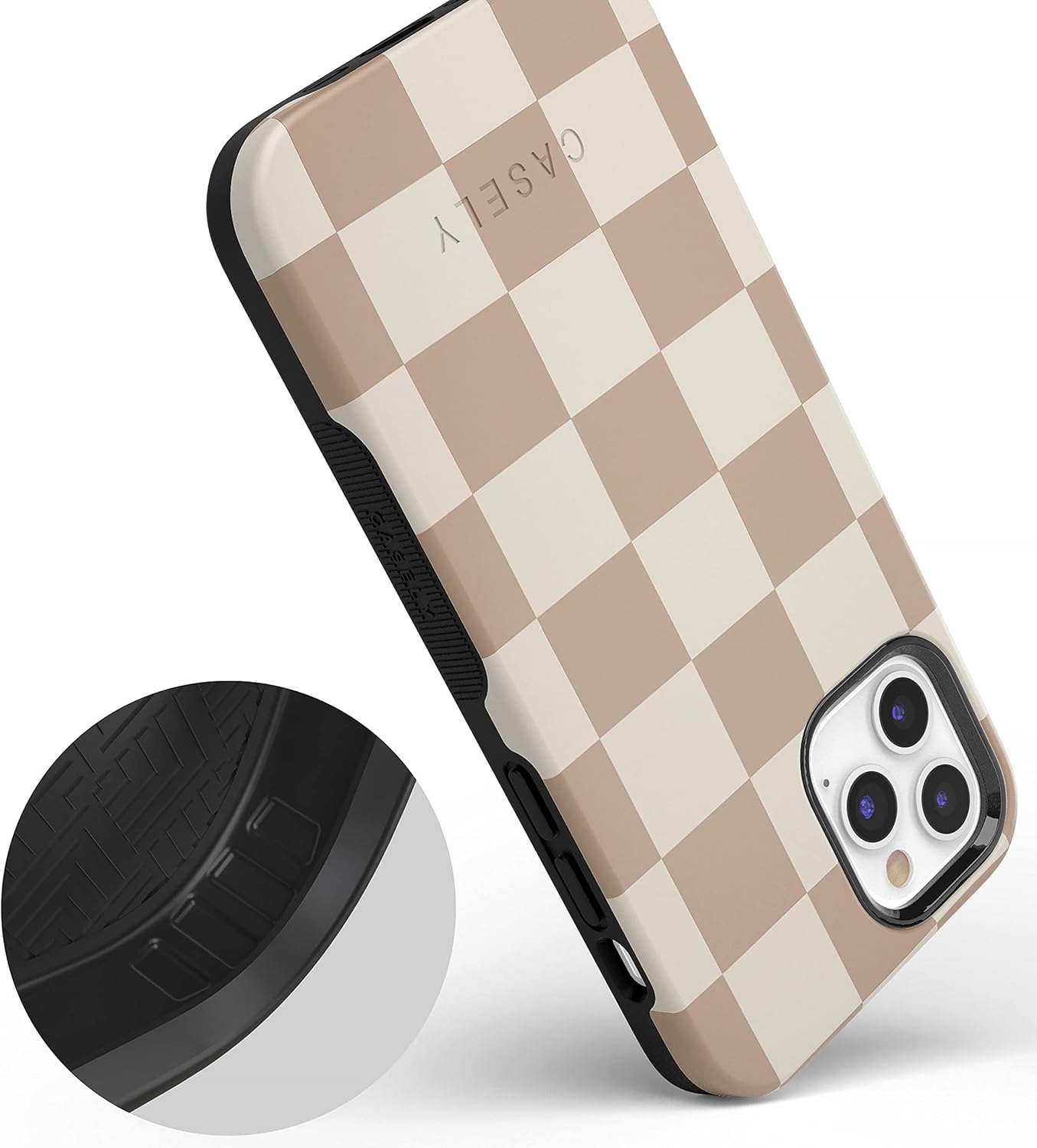 Casely iPhone 12/12 Pro Case | Fit Check | Neutral Checkerboard | Bold Protective Design | Compatible with MagSafe