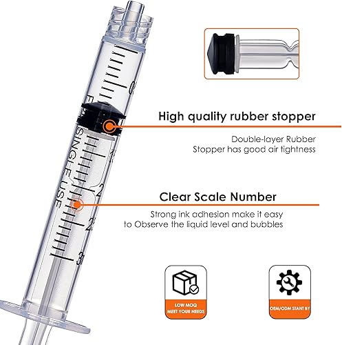 Miniatura 3 de Arrebol Jeringa de 0.1 fl oz con aguja Luer Lock, herramienta de jeringa desechable de plástico para laboratorios científicos, recarga de líquidos,