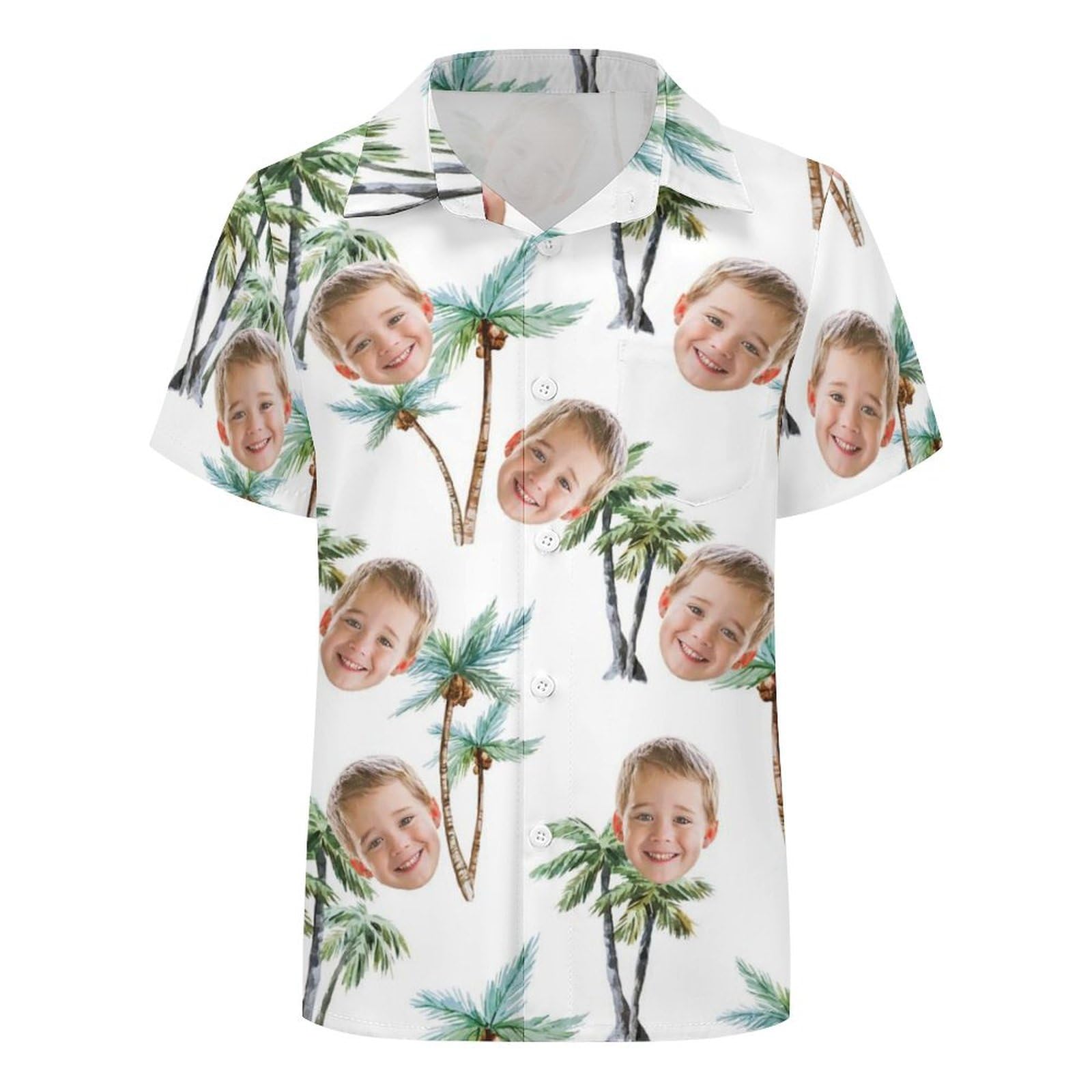 Ozinna Camisa Hawaiana con Foto Personalizada para niños,niñas de 2-16 años,Estampada Tropicales de Manga Corta con Botones y Botones para niño pequeño