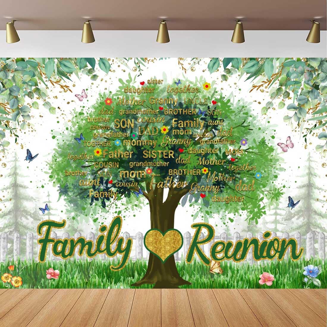 Toile de fond pour réunion de famille - Décoration de fête de famille - 3 x 2,1 m - Pour cabine photo - Membres de l'arbre généalogique - Bannière de photographie