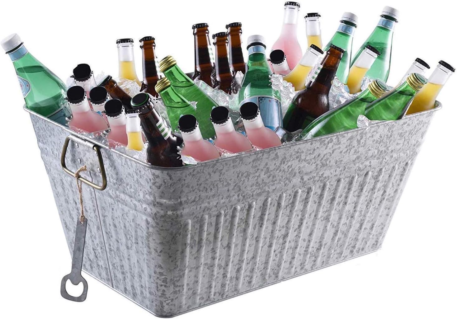 Home Galvanized Beverage Tub with Bottle Opener Party Drink Holder Metal Handles | Outdoor or Indoor Use | Free Standing Huge Rectangle