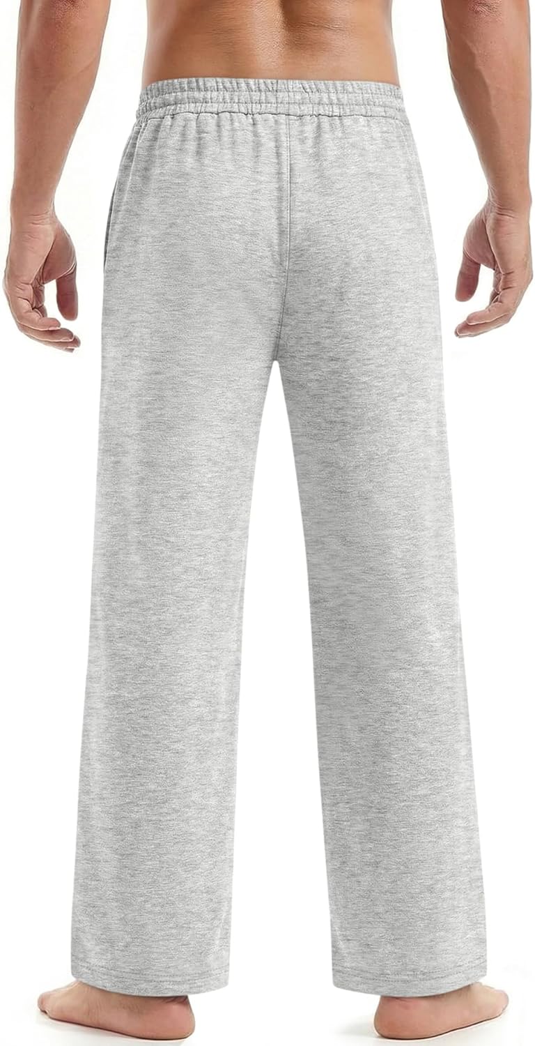 Men's Yoga Pants Lightweight Straight Leg Open Bottom Trousers 2 Pockets Elastic Waist Soft Fitness Gym Casual