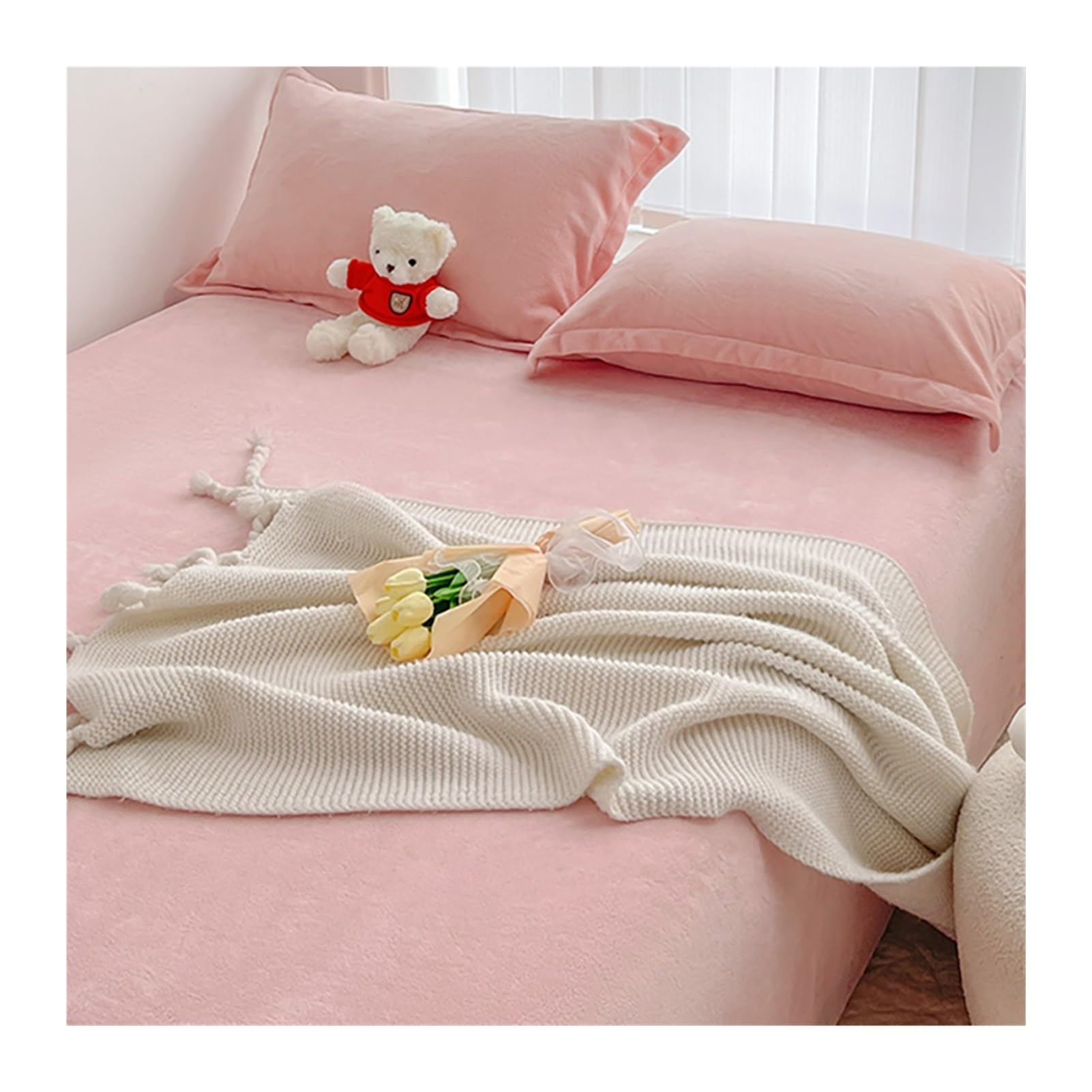 Drap Plat En Polaire Velours Doux - Taille 240x270cm + 2 Taies 48x74cm - Pour Lit Double/king, Hiver Chaud - 5