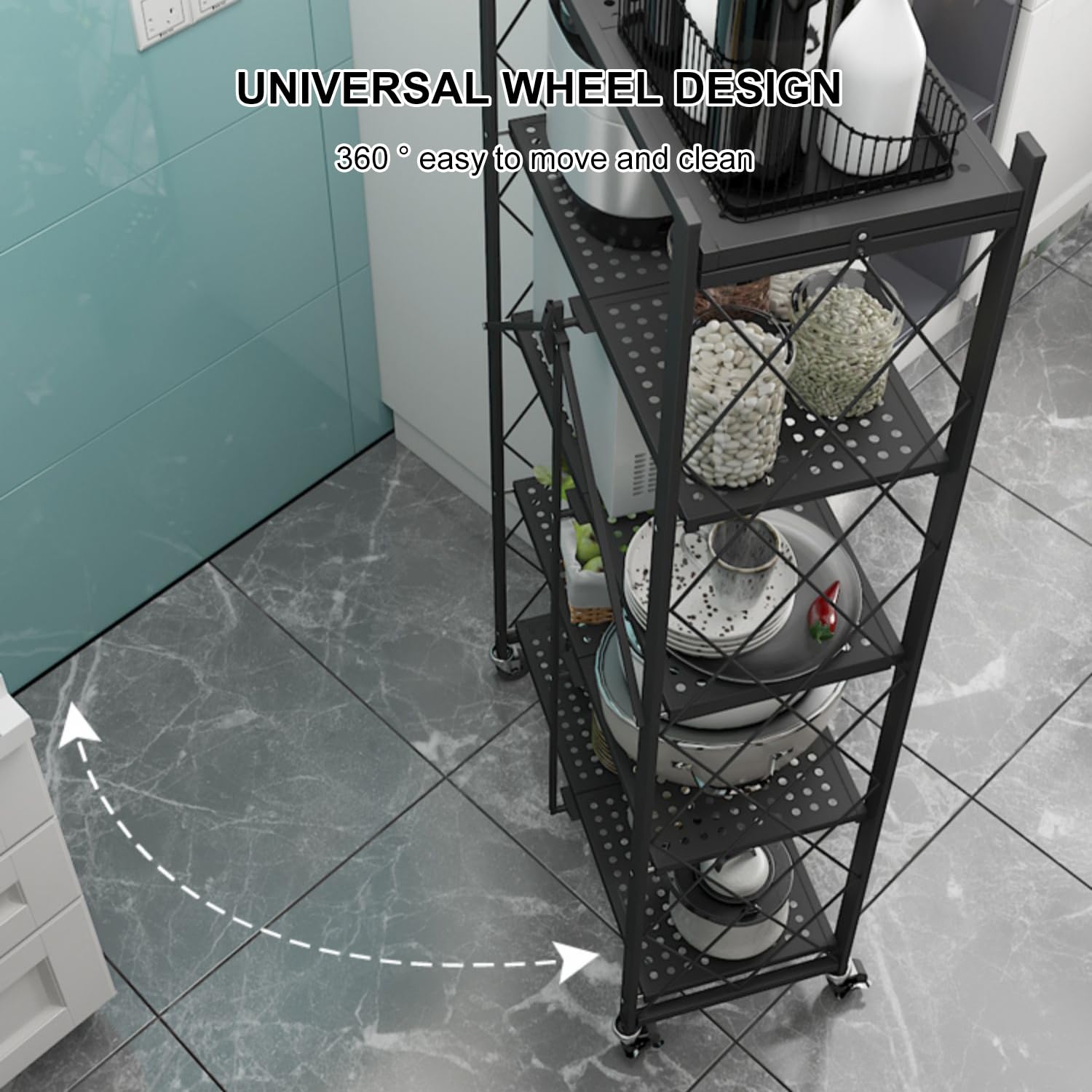 LIWI-Ybaymy Étagère De Rangement Pliable 4 étages Avec 4 Roulettes En