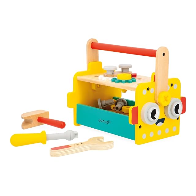 Janod - Mi Primer Juego de Construcción - Caja de Herramientas Robot - 30 Accesorios - Imitación