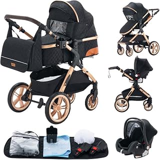 Carrito bebé 3 Piezas, Carro, Carrito bebé 3 en 1, Silla Paseo, Sistema de viaje, Plegable, neumáticos de caucho, Con accesorios, Góndola, Adaptateurs, 25 kg (XX1 Negro)