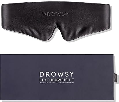 Drowsy Featherweight Silk Sleep Mask Luxury Blackout Eye Mask for Sleeping & Travel, 100% Mulberry Silk, Lightweight Comfort, Adjustable Strap, Protects Skin & Hair (Moonlight Shadow)
