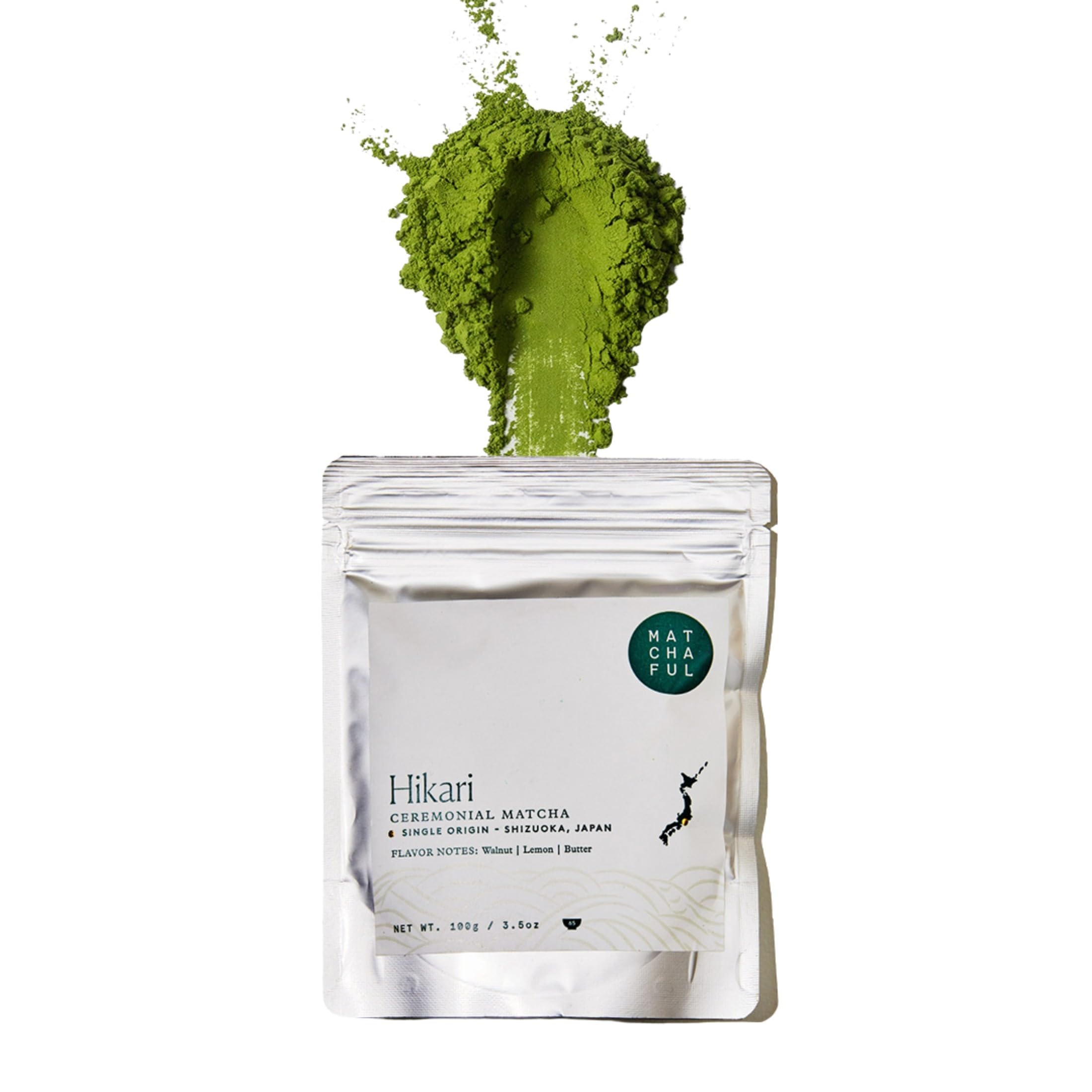 Matchaful - Hikari - Single Origin Ceremonial Matcha - Fine Green Tea Powder, Direct-Trade From Shizuoka, Japan - Smooth and Creamy with Flavor Notes of Walnut, Lemon, Butter - 100g Bag