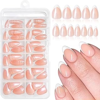 120pc White French Tip Press on Nails Short Fake Nails Press ons with Glue&Adhesive Tab, False Acrylic Nails Press on Nails almond Nail Tips Artificial Glue on Nails Fingernail Stick Nails