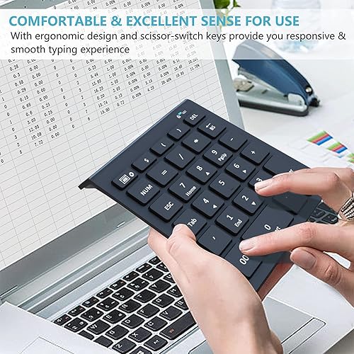 Miniatura 6 de Lekvey Teclado numérico Bluetooth para portátil, teclado numérico inalámbrico, teclado numérico de 28 teclas, teclado numérico de 28 teclas, teclado