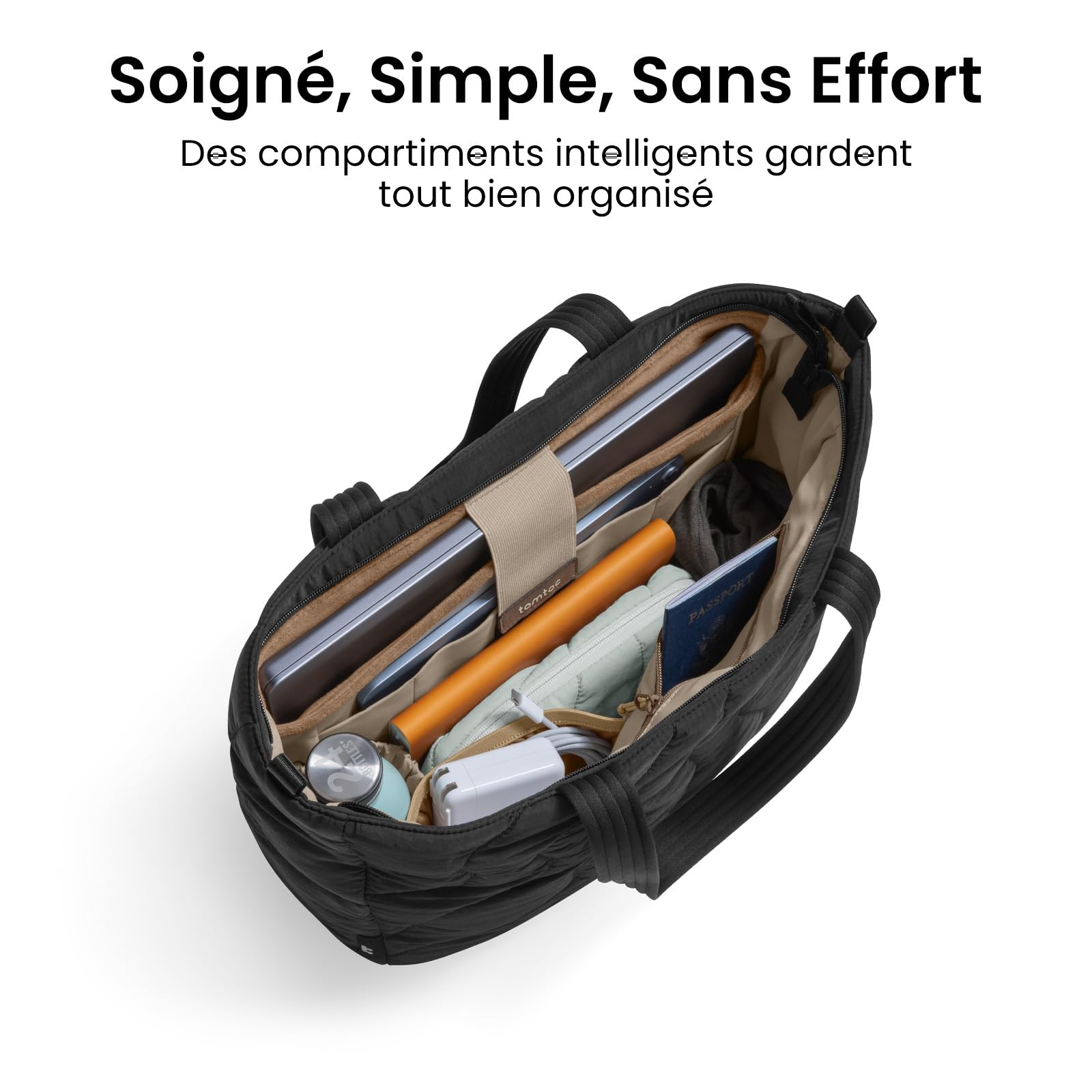 tomtoc Sac Cabas Femme Puffer Tote Bag Pour PC, Tote Bag 13,5L Pour MacBook 15-16 Pouces, Léger à l’Épaule ou à la Main, Sac à Main Sacs Ordinateur Pour Shopping, Travail et Voyages