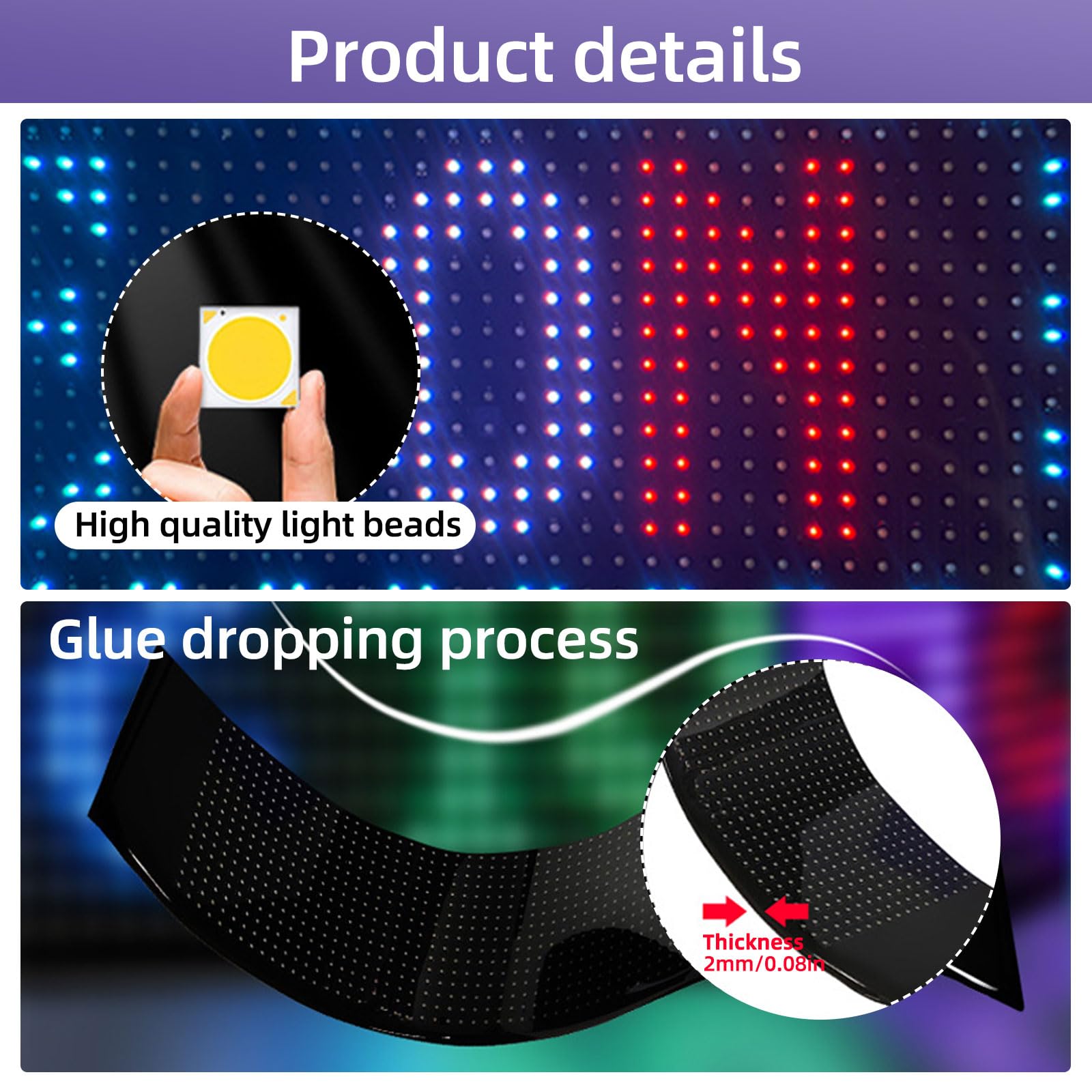 Insegna Luminoso LED, Pannello Flessibile Programmabile 90 x 20CM,Scritte LED Personalizzate Sostegno Testo, Animazione, Emoji Display, Bluetooth Smart APP, USB