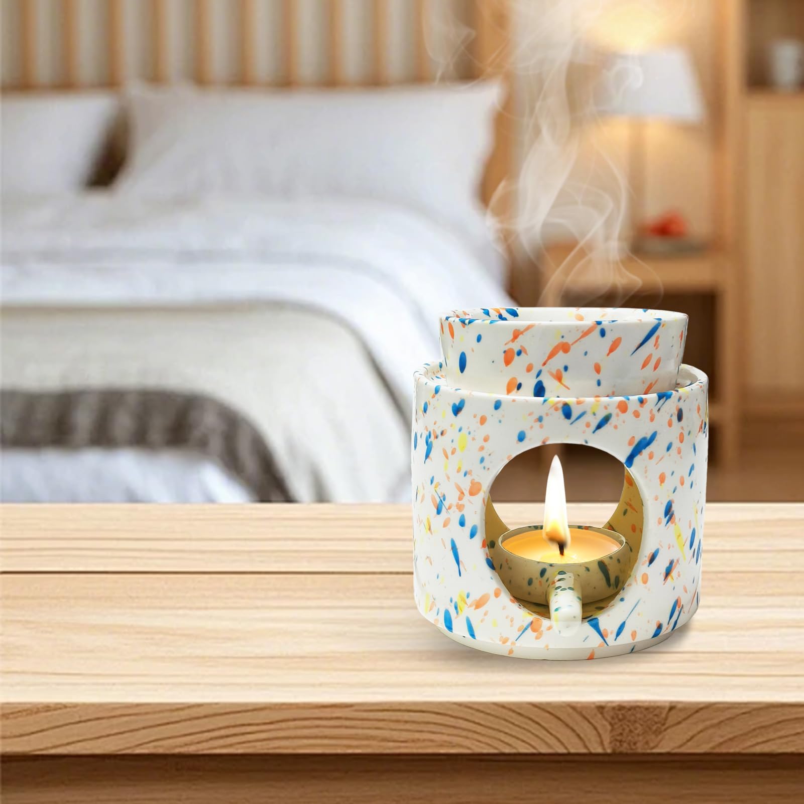 Lámpara aromática con vela de té, lámpara aromática para aceites esenciales, difusor de aroma, lámpara de cera aromática de cerámica, lámpara de cera aromática para aceites esenciales