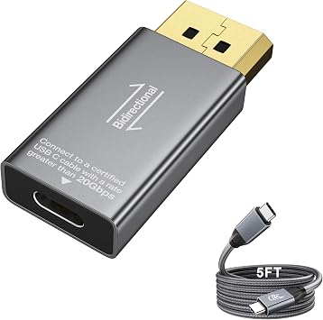 8K@60Hz USB C to DisplayPort 1.4 Adapter and USB C 3.2 Gen2x2 Cable 5FT Suit, Thunderbolt 4 and 5 to DP 1.4 Converter, Compatible with MacBook, iPhone 17/16/15, iPad Pro, S25/S24, Lenovo/HP/Dell/ASUS