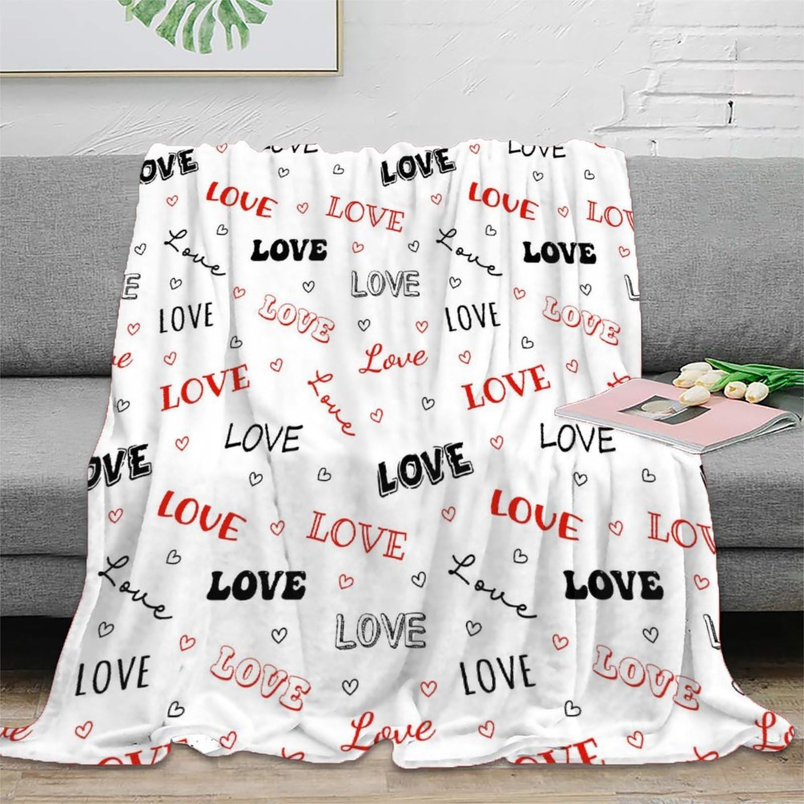 3D Druck Herz Love Decke Mikrofaser Kuschelig Wohndeko Romantisches Schriftzug Sofawurfdecke Geschenk 70x80inch(180x200cm)