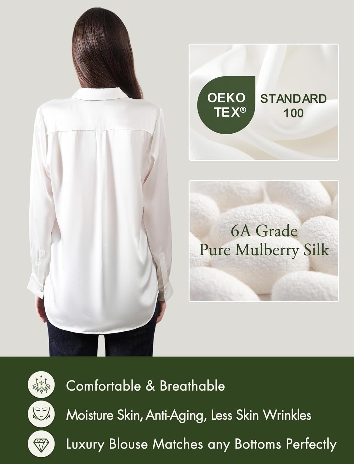 COLD POSH Silk Blouses for Women Long Sleeve Women’s 100% Pure Silk Blouses Elegant Button Down Shirt Smooth Tops Cool Shirts - Image 3