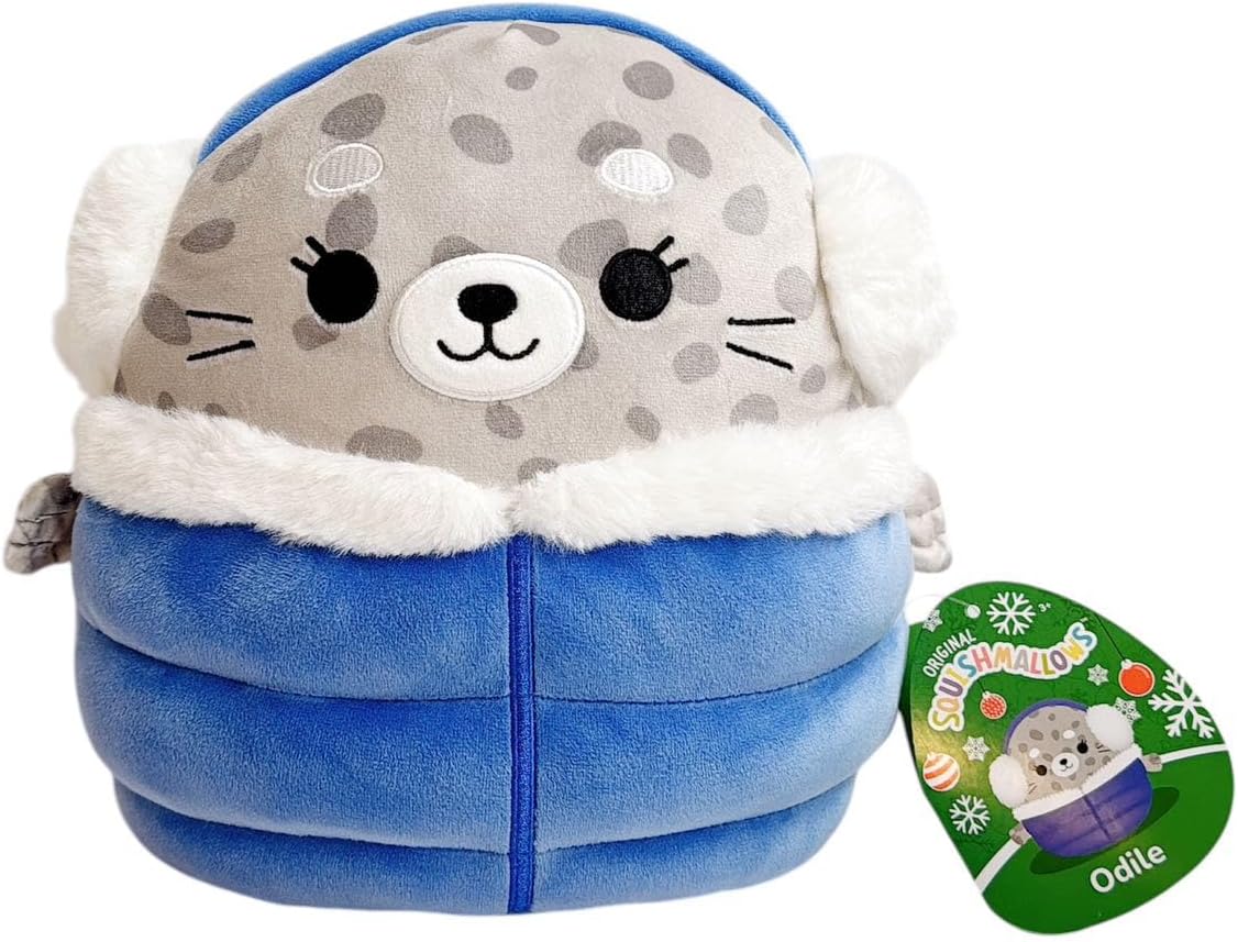 Squishmallows Original 8-Inch Official Jazwares Christmas Holiday Puffer Jacket Specialty 2024 Plush Stuffed Animal Toy - Add to Your Squad - Gift for Kids, Girls & Boys (Odile The Seal)