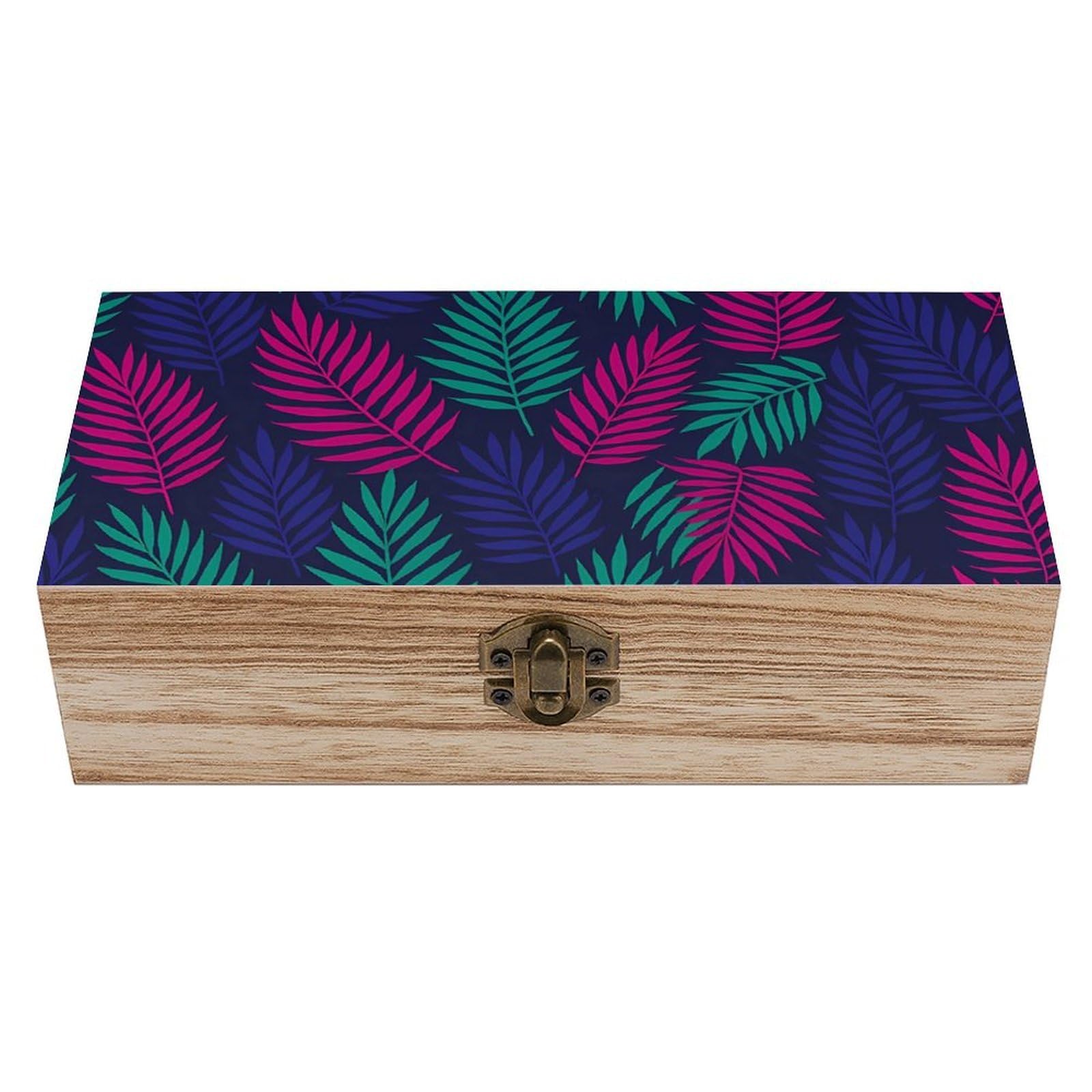 Oudrspo Colorful Tropical Leaves Retro Wooden Storage Box Keepsake Jewelry Decorative Art Storages Box Gift Boxs