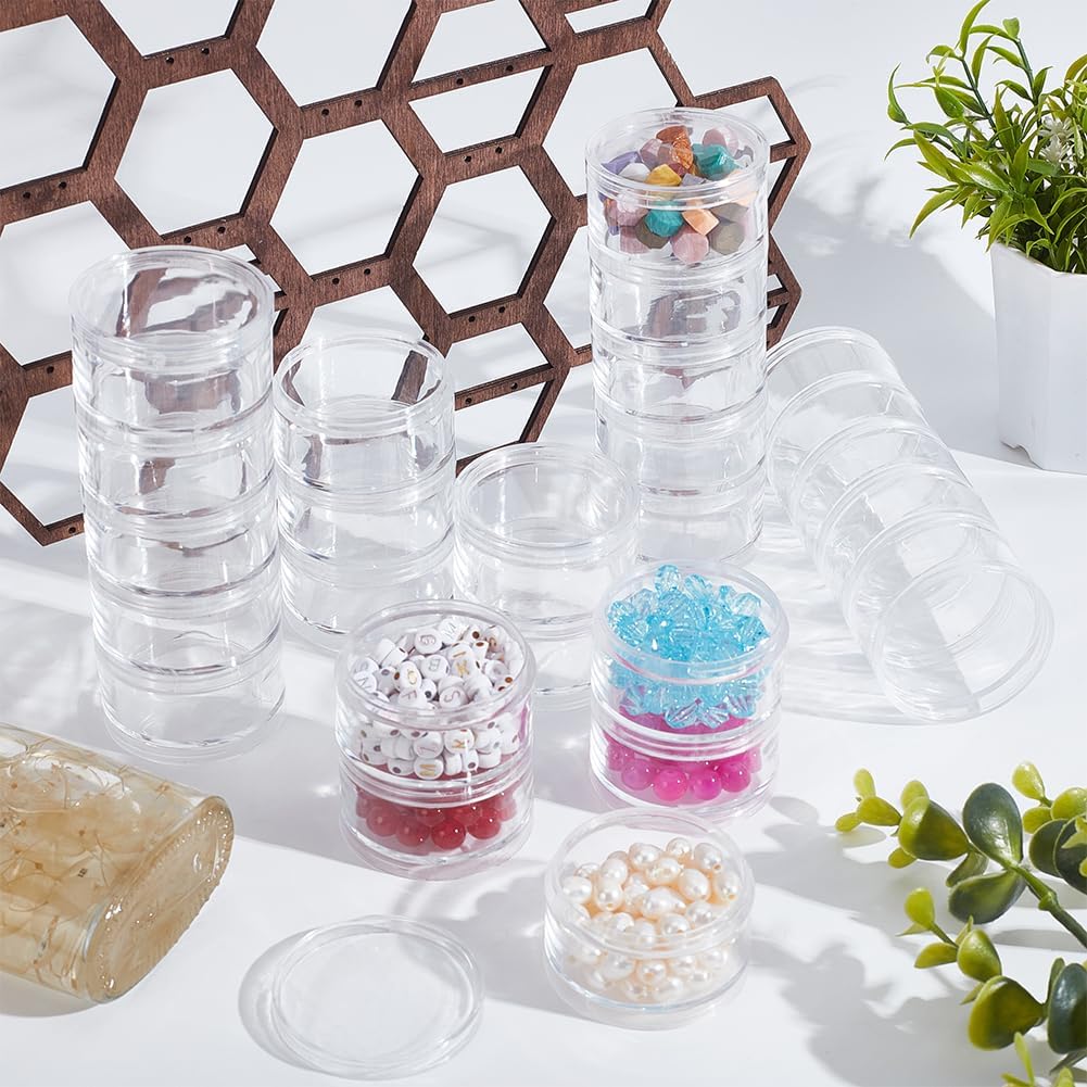 BENECREAT 15G/30ML Stackable Round Plastic Containers 5 Column(5 Layer/Column) Bead Storage Jars Box for Beads, Buttons, Crafts and Small Findings