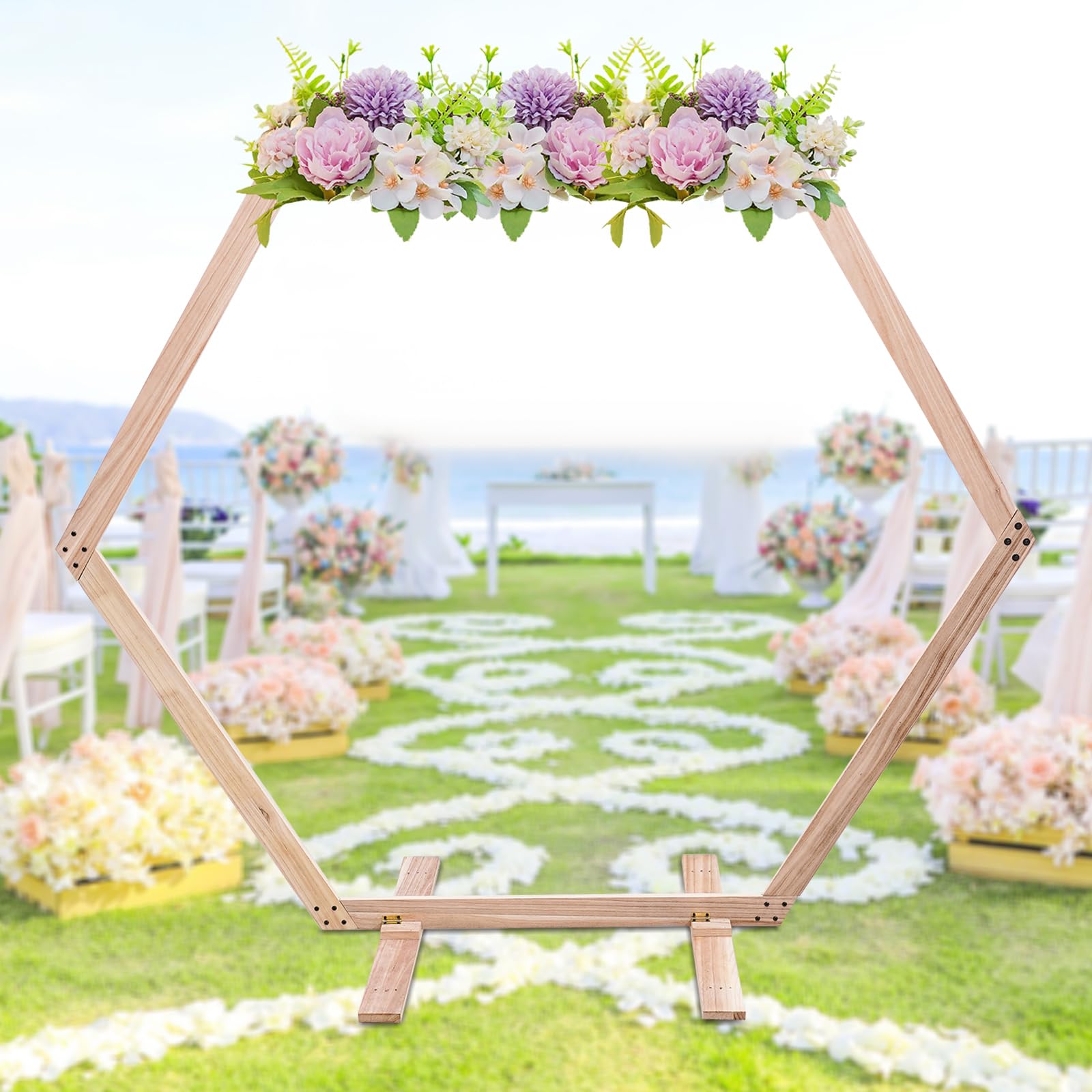 Hochzeitsbogen aus Holz, sechseckig, aus Holz, für Hochzeit, Dekoration, Hochzeit, Ballon, Blumenbogen, geeignet für Hochzeit, Geburtstag, Verlobung