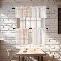 Vista 6 de Shrahala Cenefas de cocina de madera marrón con tablones vintage, panel de media ventana, tratamiento de ventana multicapa de poliéster opaco